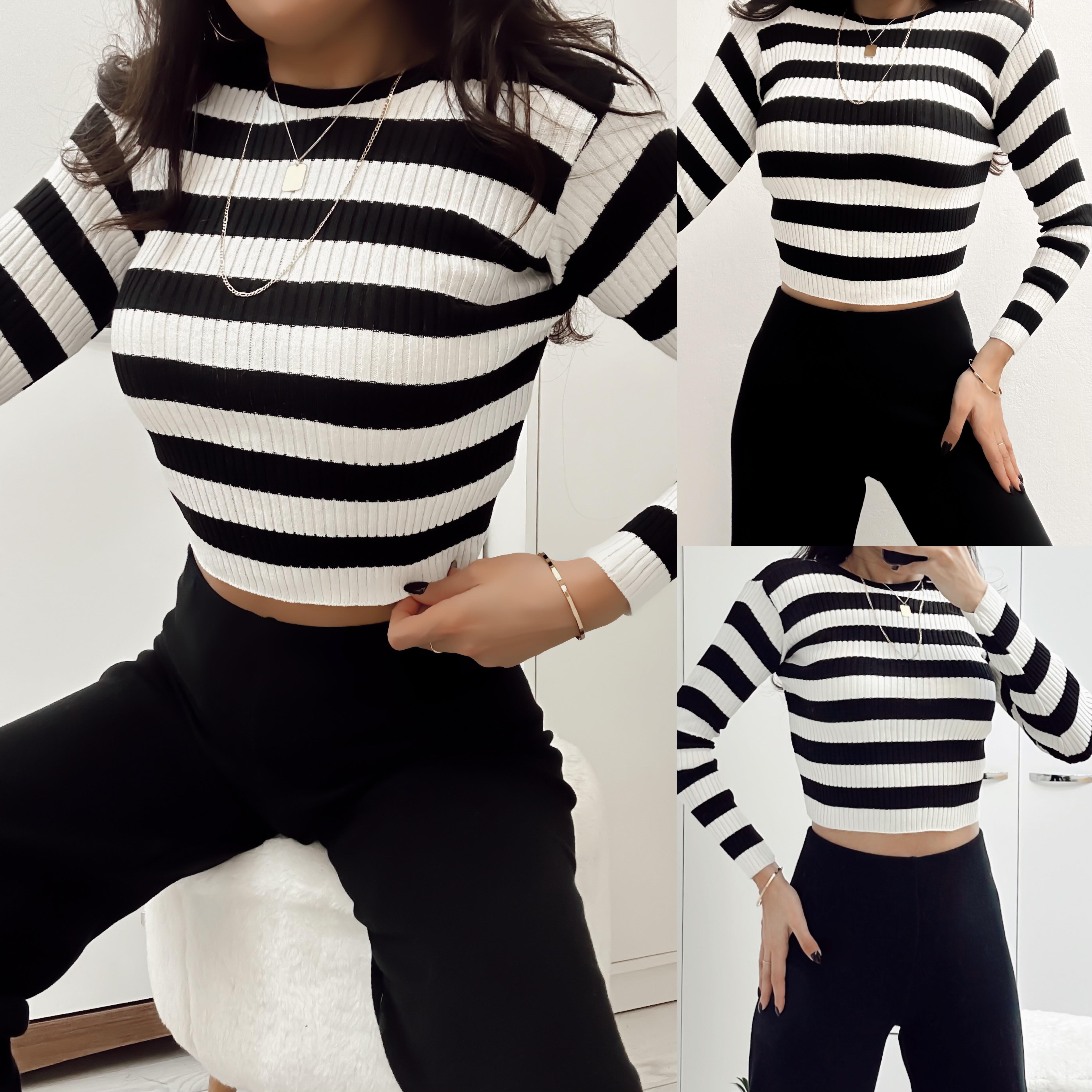 EMMA ÇİZGİLİ CROP TRİKO BLUZ 
