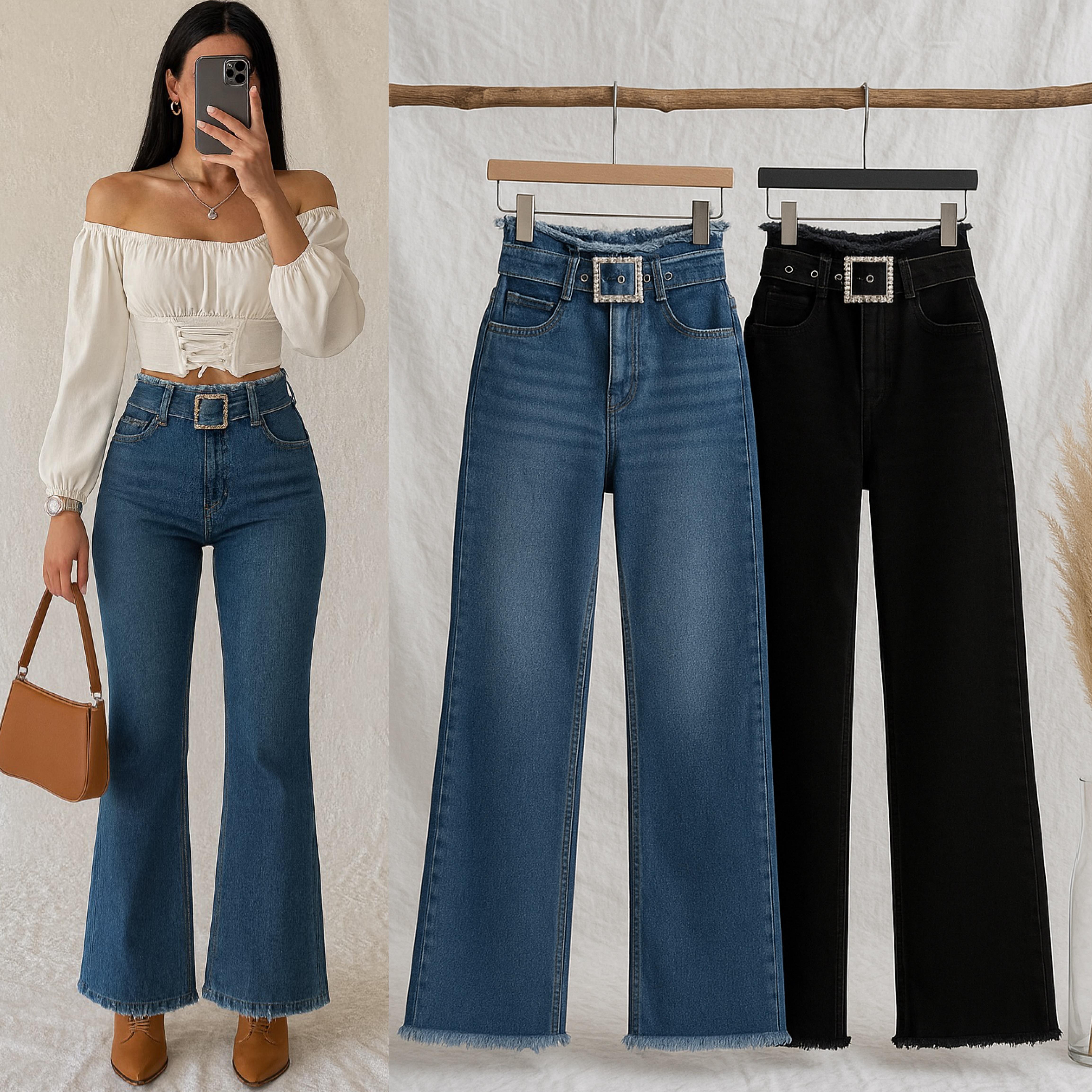 EMY IŞILTILI KEMERLİ WIDE LEG JEAN 