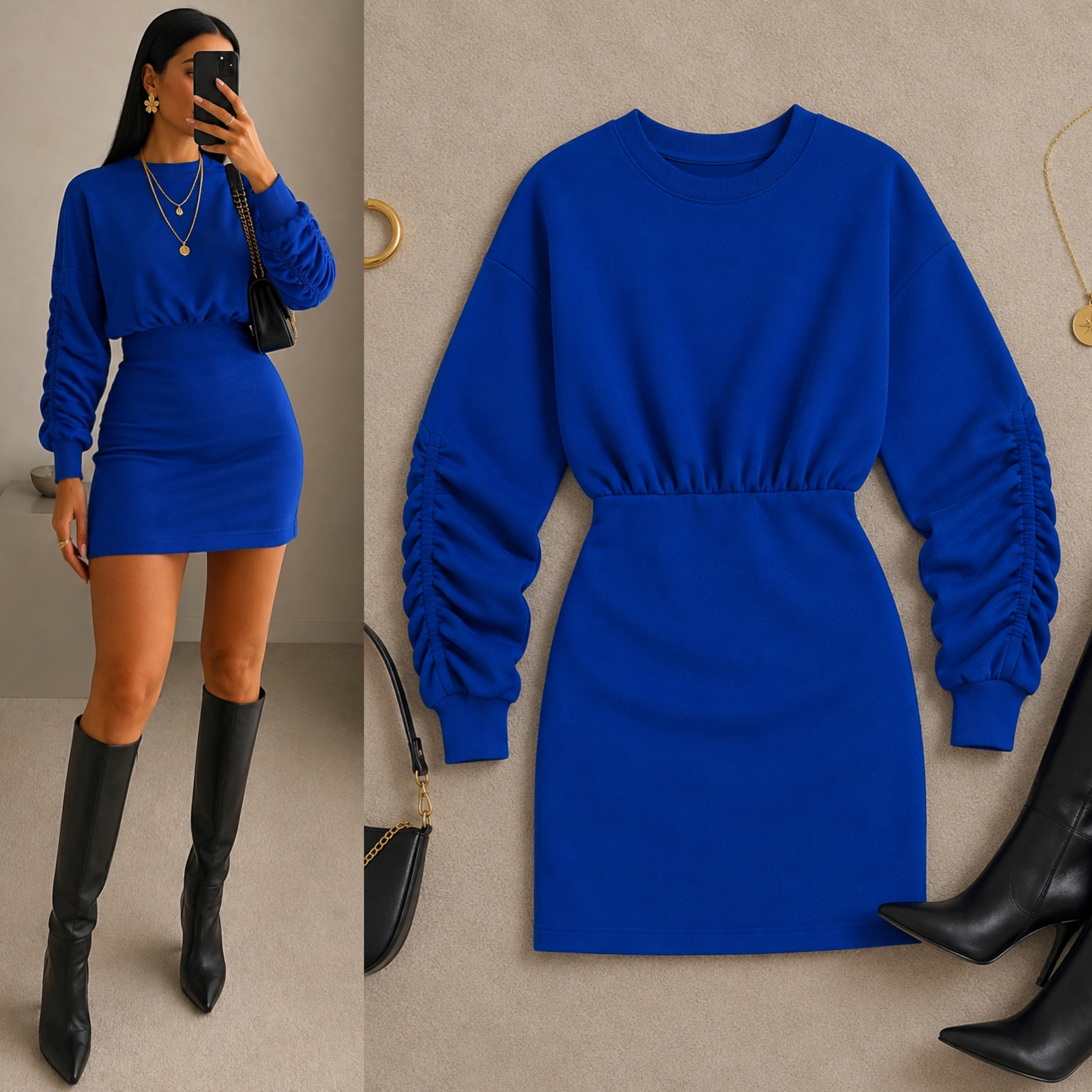 EVİTA İÇİ ŞARDONLU SWEAT ELBİSE