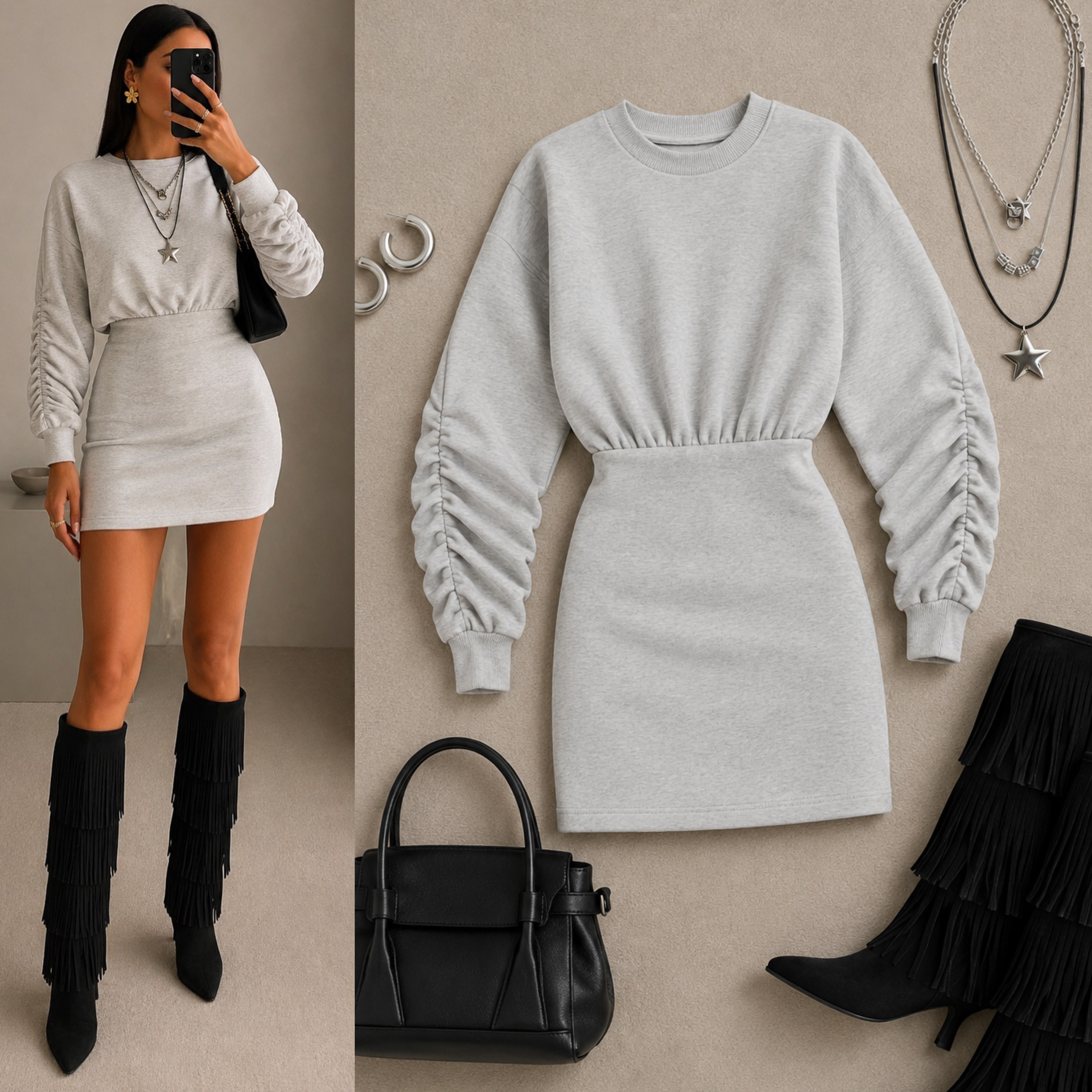 EVİTA İÇİ ŞARDONLU SWEAT ELBİSE(İÇ GÖSTERMEZ)