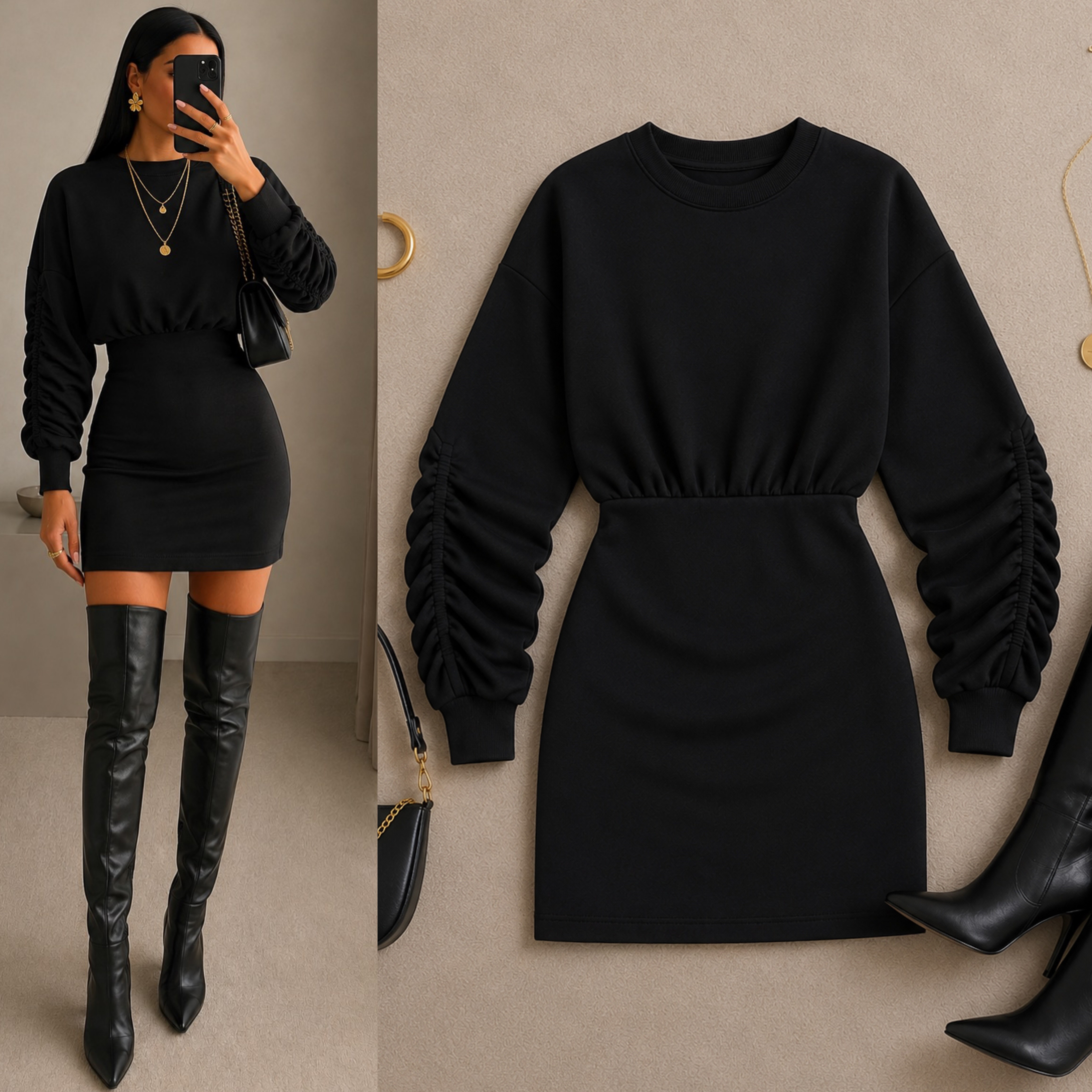 EVİTA İÇİ ŞARDONLU SWEAT ELBİS(İÇ GÖSTERMEZ)