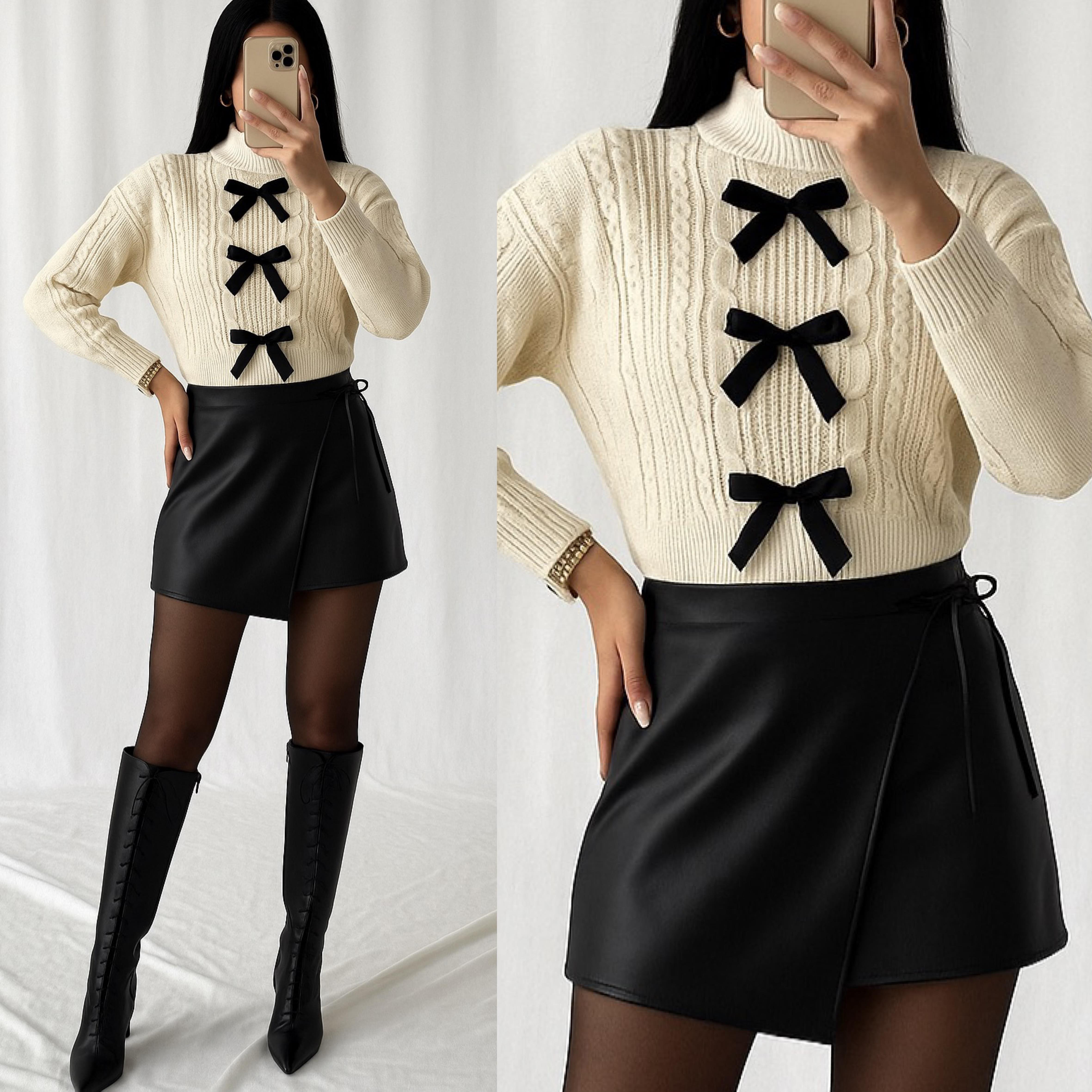 EVVA BAĞLAMALI DERİ ŞORT ETEK