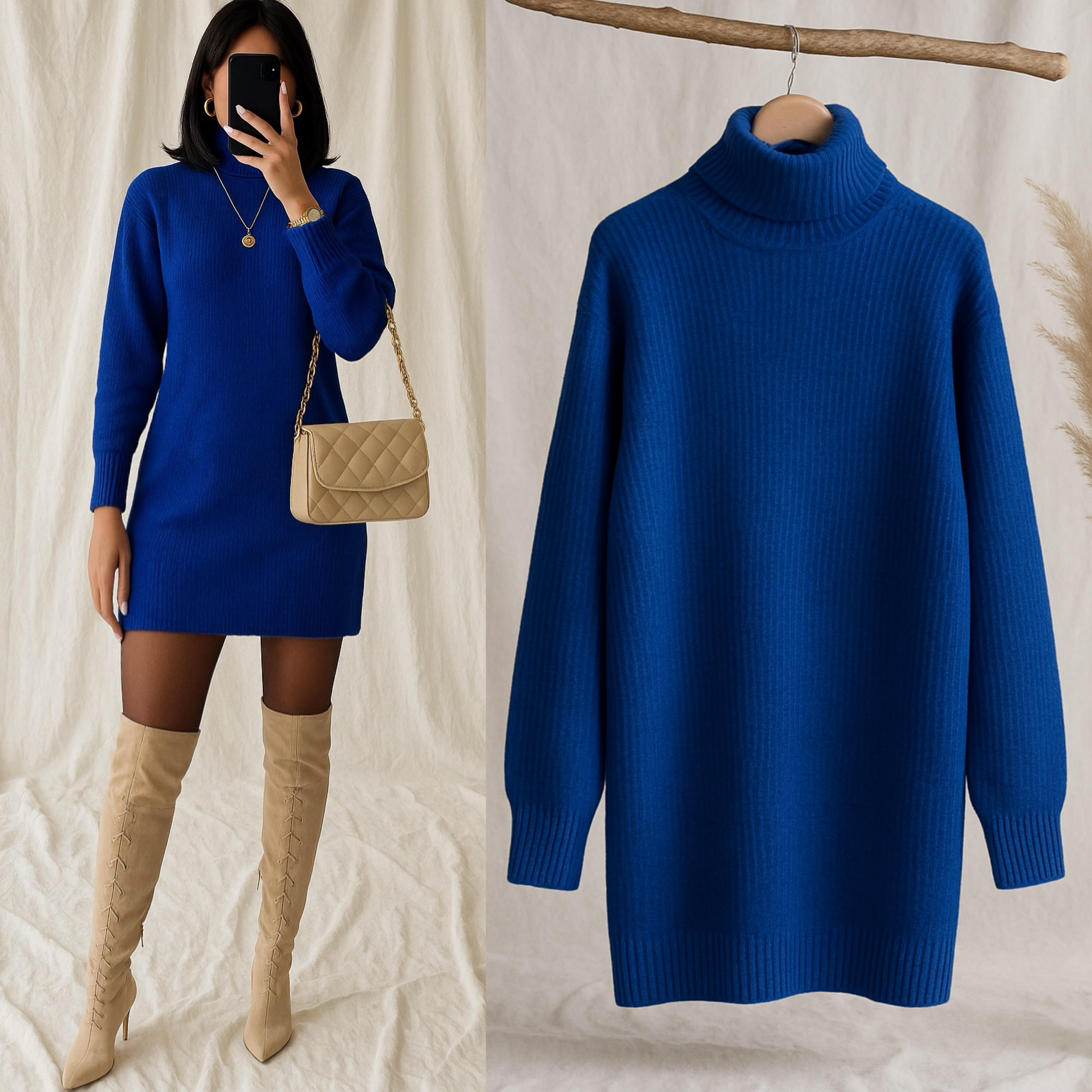 EVVA BALIKÇI OVERSIZE KAZAK ELBİSE SAKS