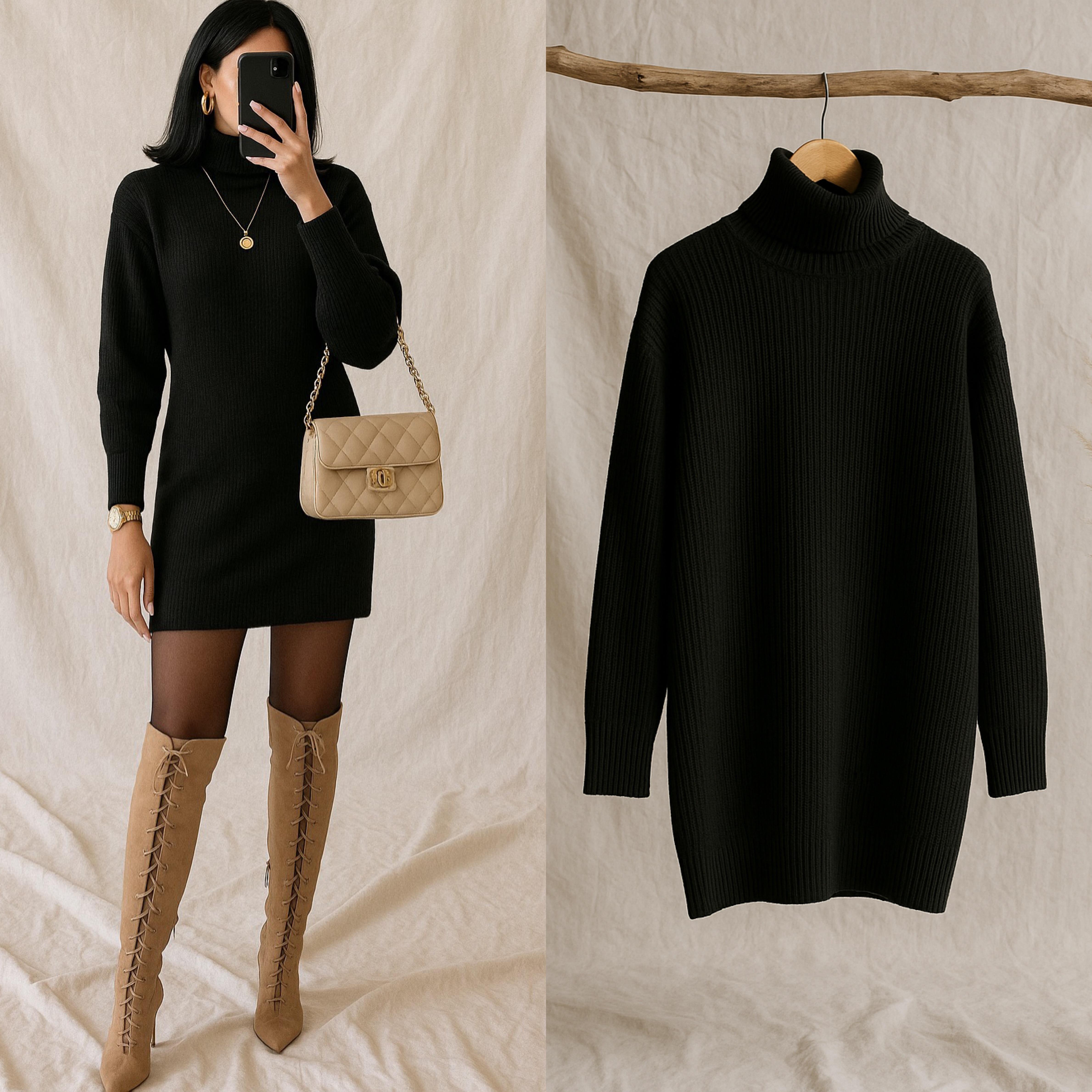 EVVA BALIKÇI OVERSIZE KAZAK ELBİSE SİYAh