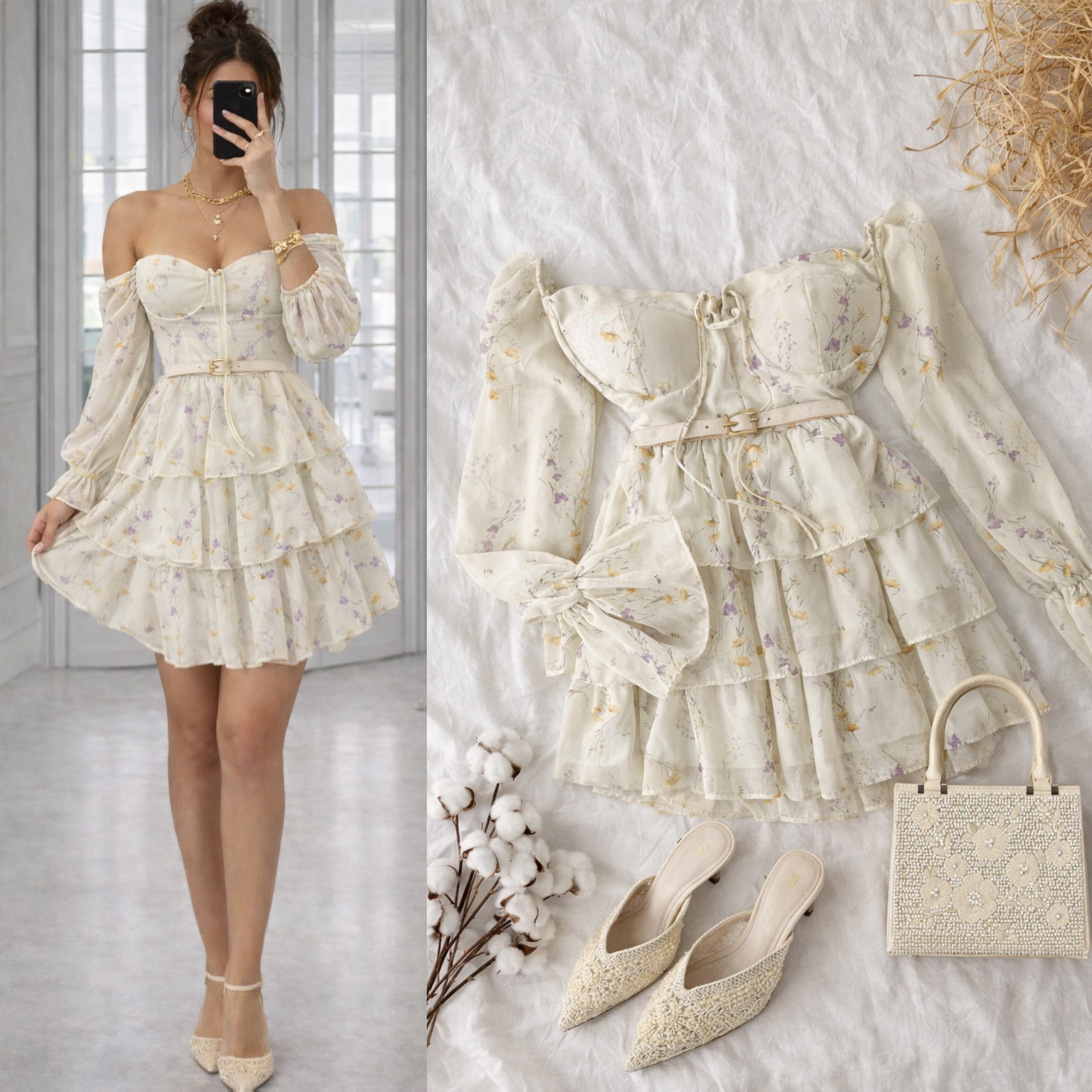 FLONW ASTARLI DESENLİ ELBİSE