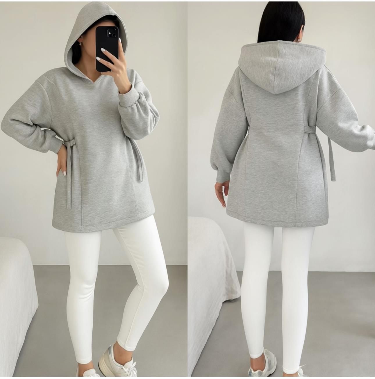 GIA KEMER DETAYLI KAPÜŞONLU TUNİK SWEAT