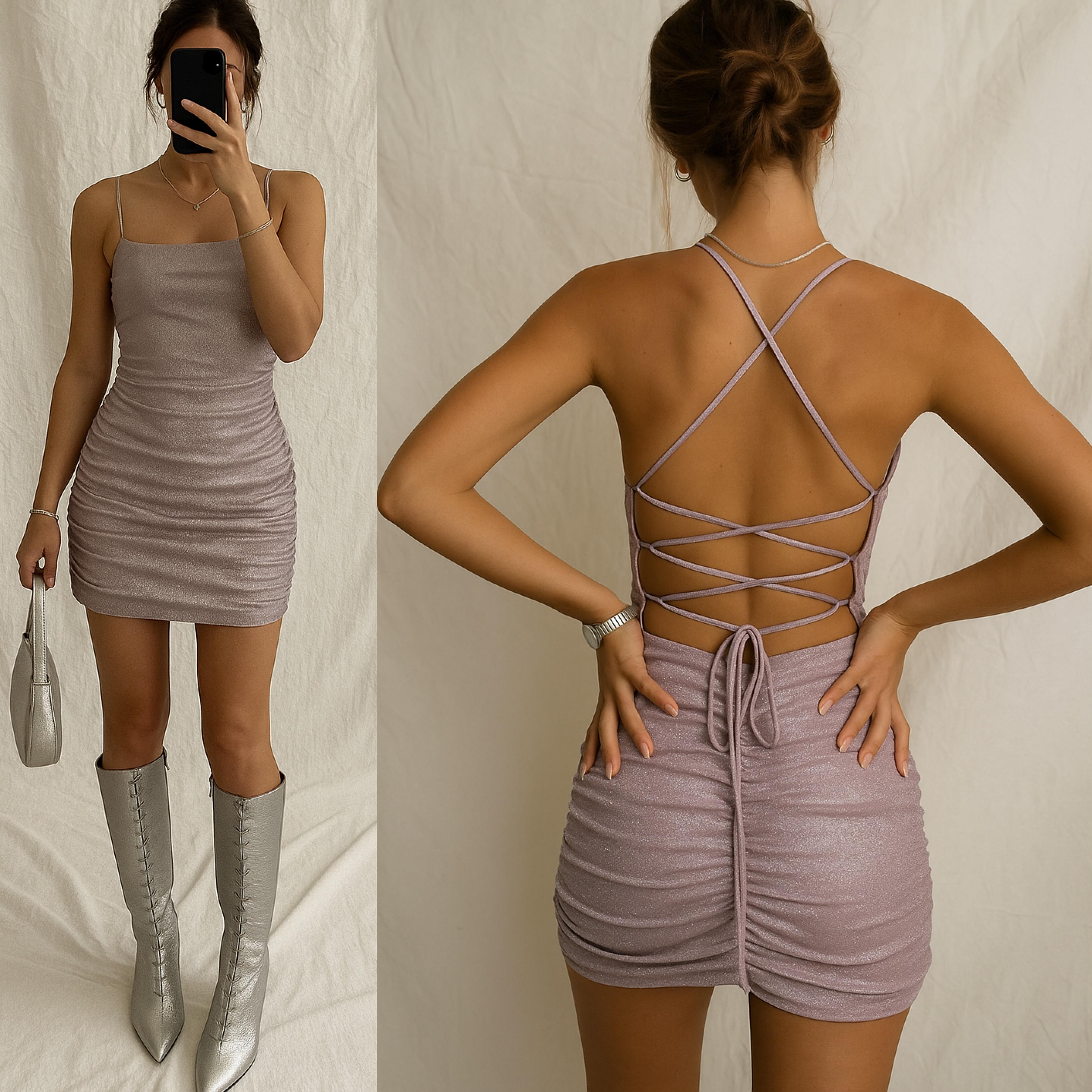 GILISA IŞILTILI SIRT DEKOLTELİ ELBİSE