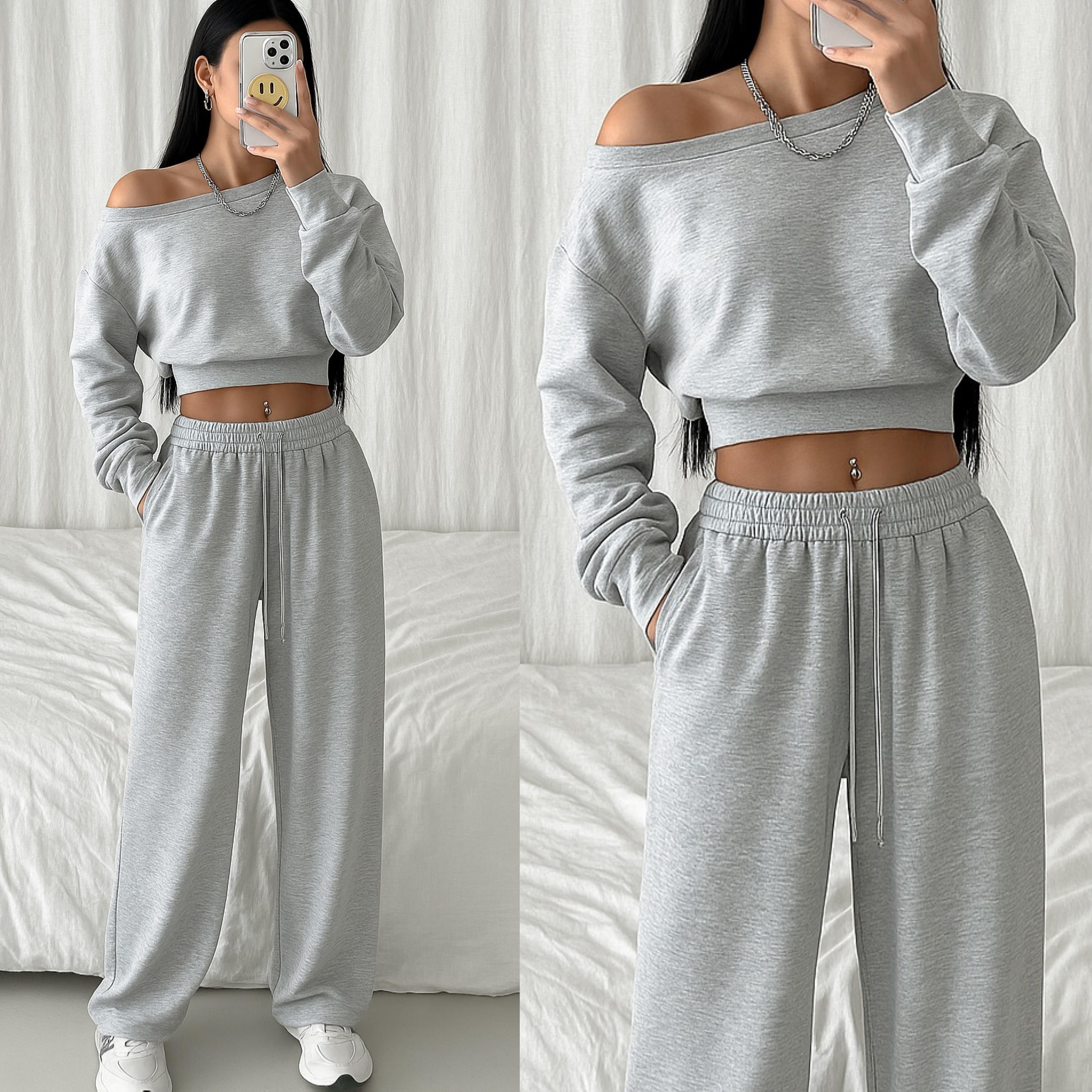 GREYME CROP SWEAT EŞOFMAN TAKIMI GRİ 