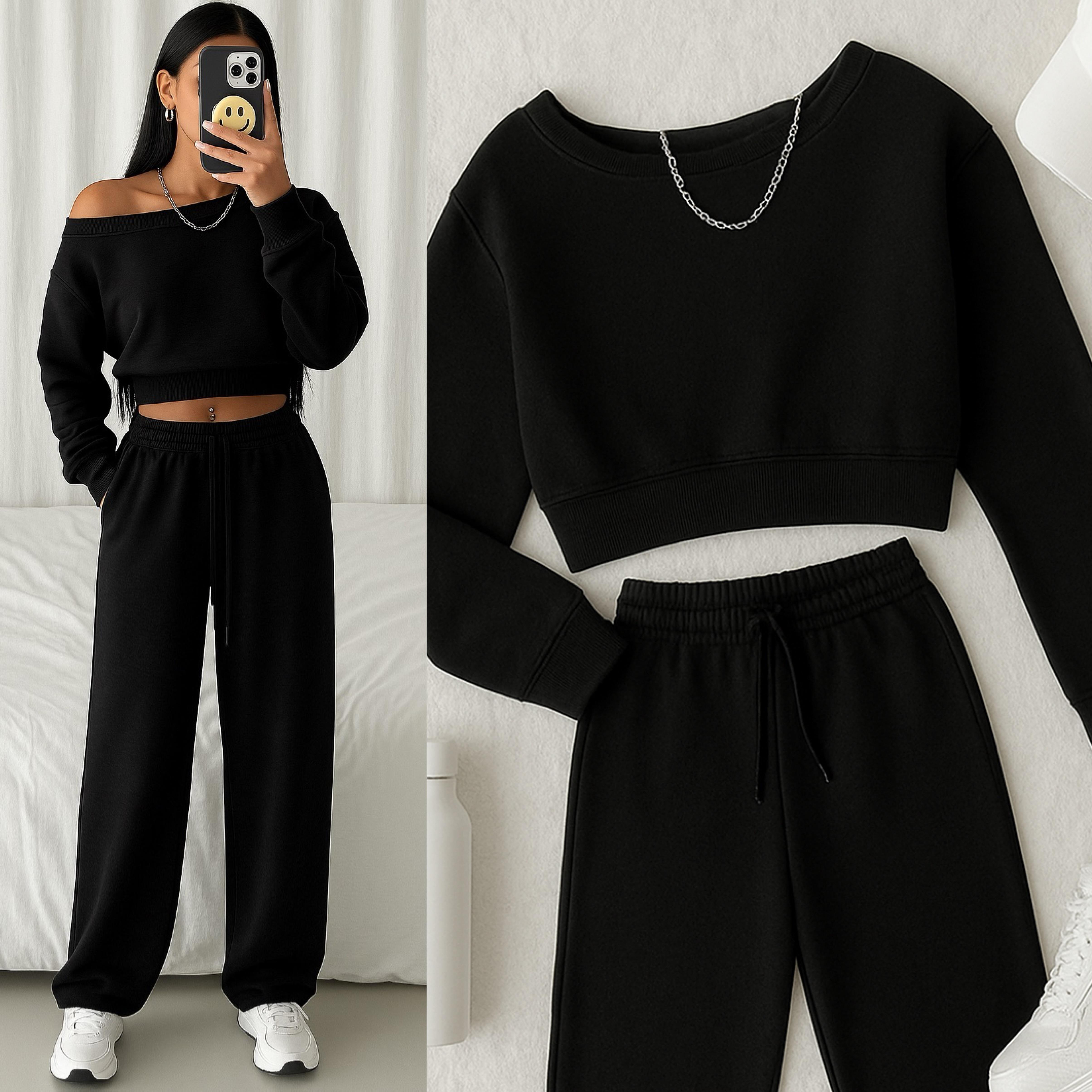 GREYME CROP SWEAT EŞOFMAN TAKIMI SİYAH