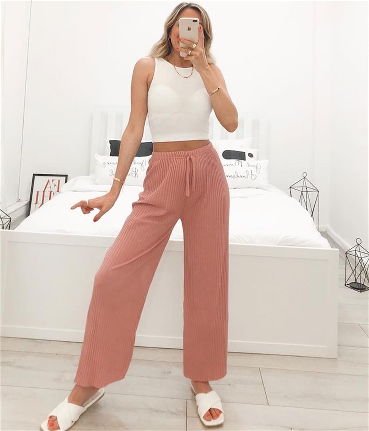 HENNA FİTİLLİ İSPANYOL PANTOLON  GÜLKURUSU