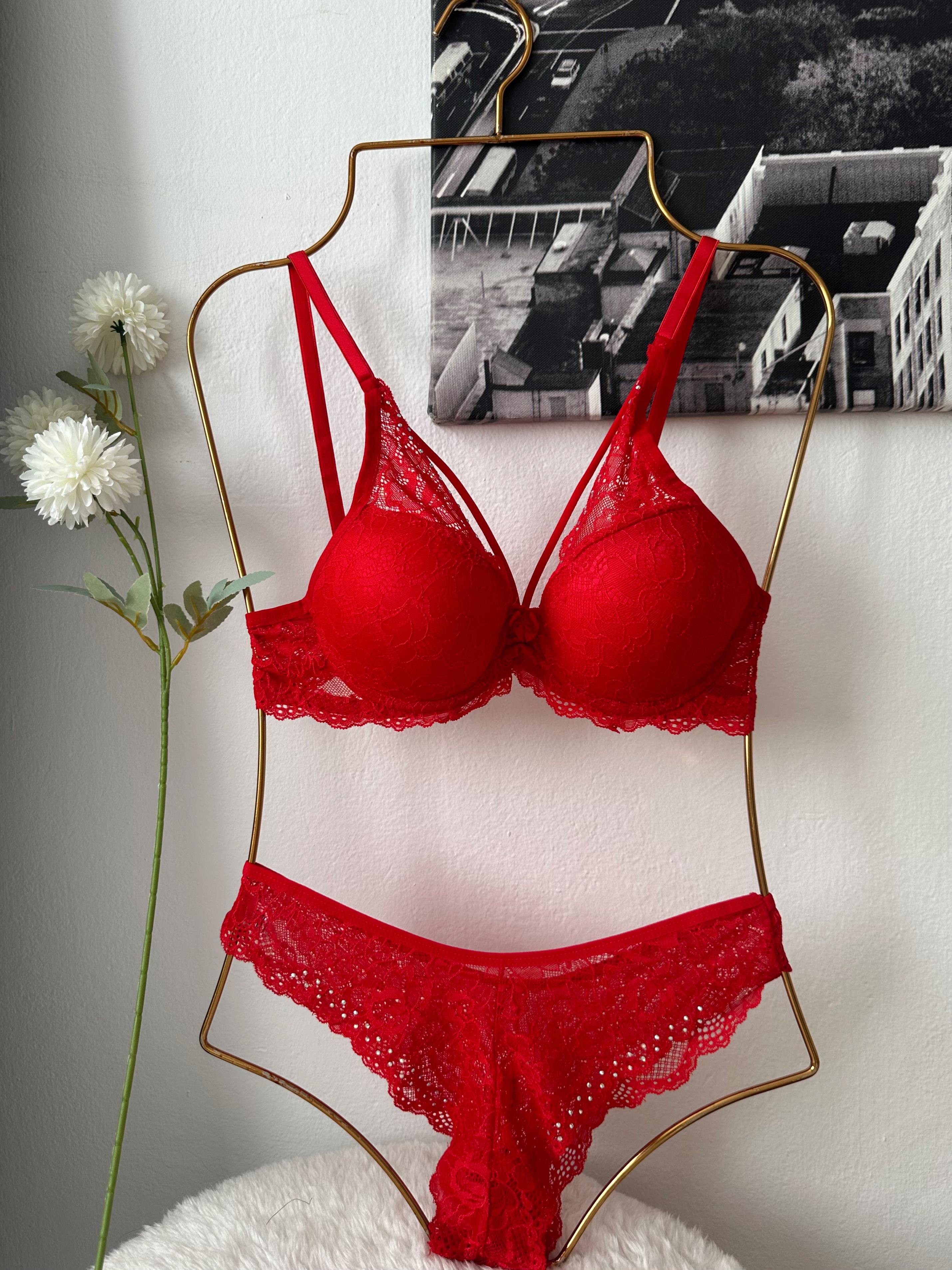 HERA TAŞLI DANTELLİ PUSH UP İÇ ÇAMAŞIRI TAKIMI KIRMIZI