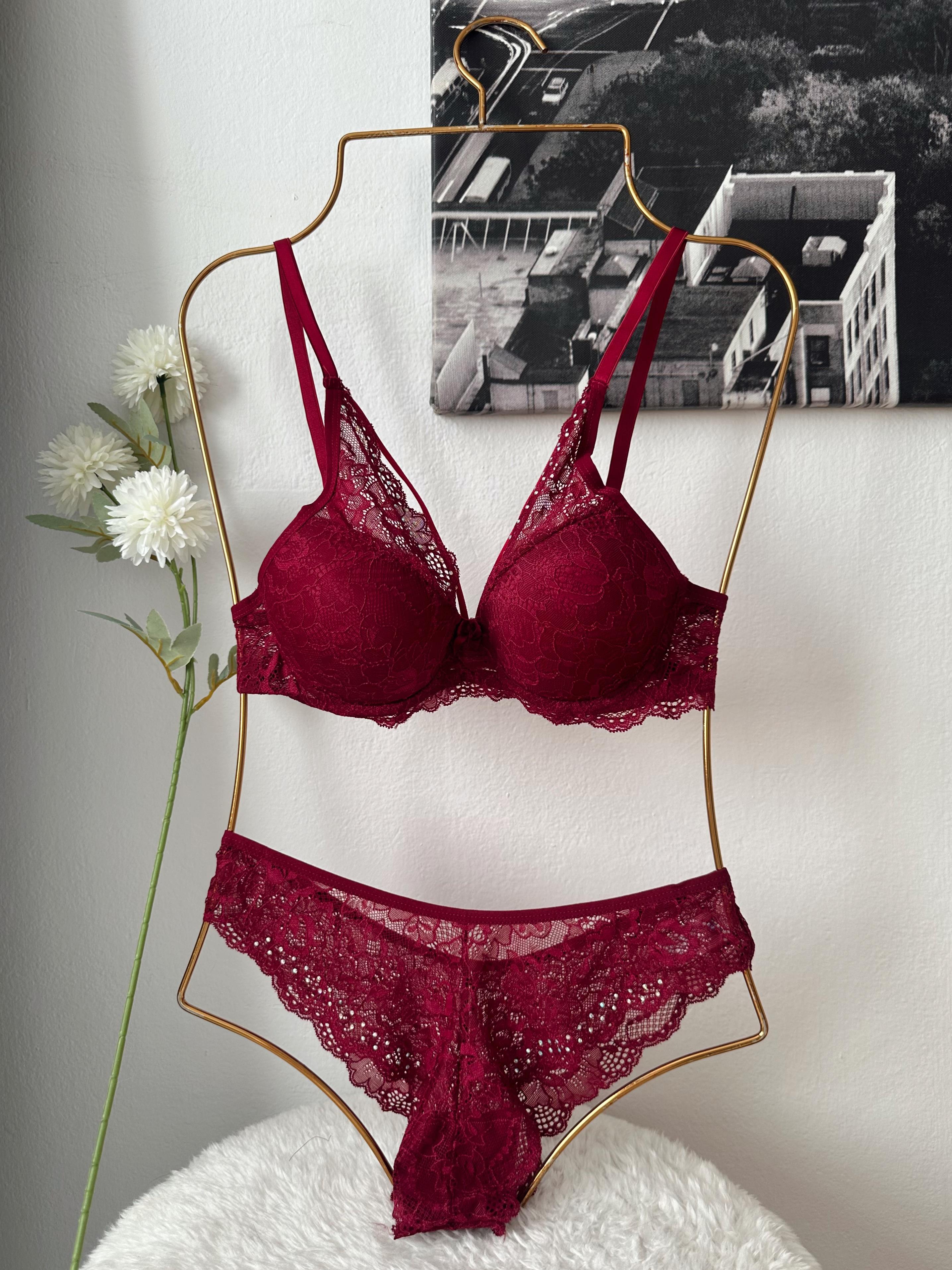 HERA TAŞLI DANTELLİ PUSH UP İÇ ÇAMAŞIRI TAKIMI  BORDO