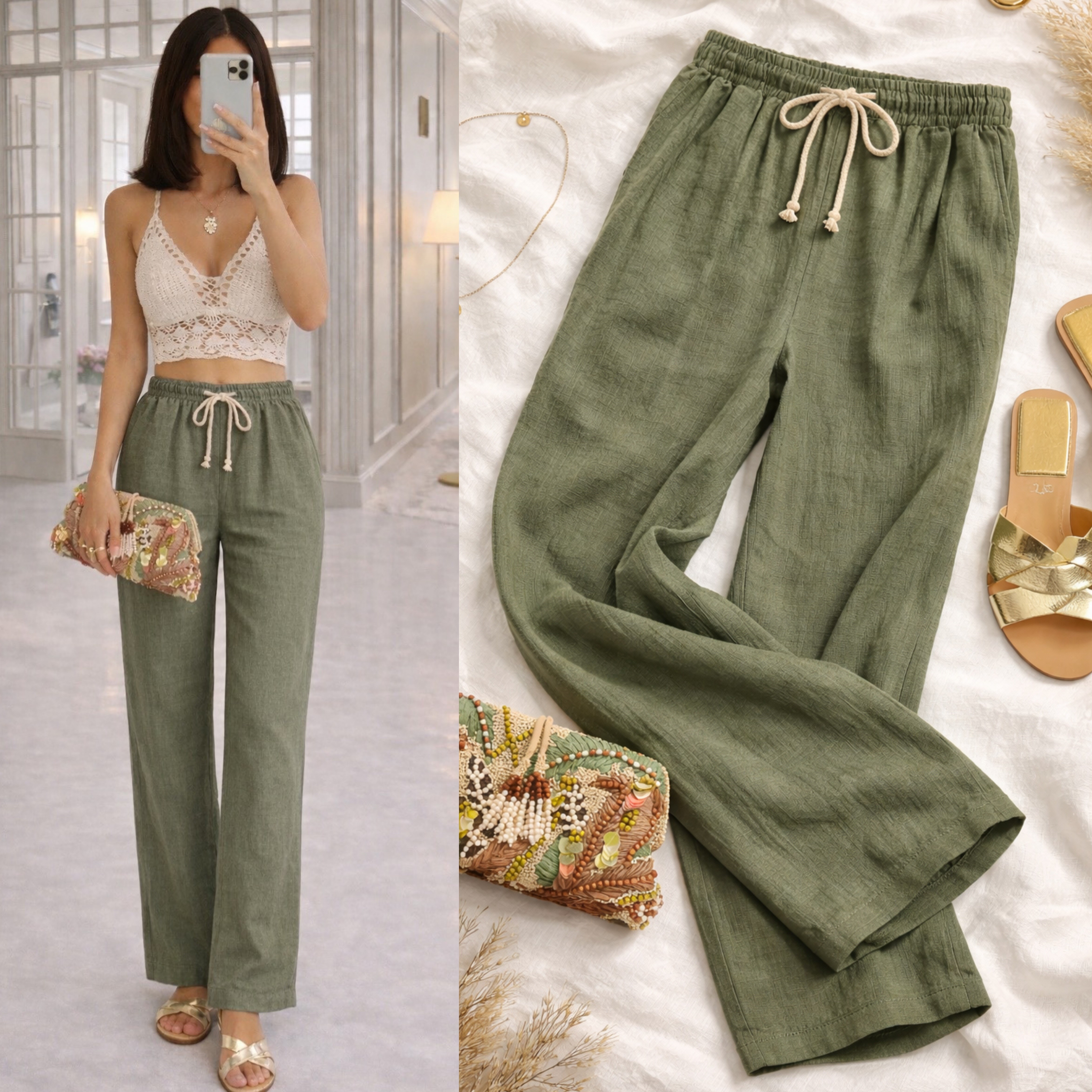 HILA MÜSLİN BAĞCIKLI PANTOLON