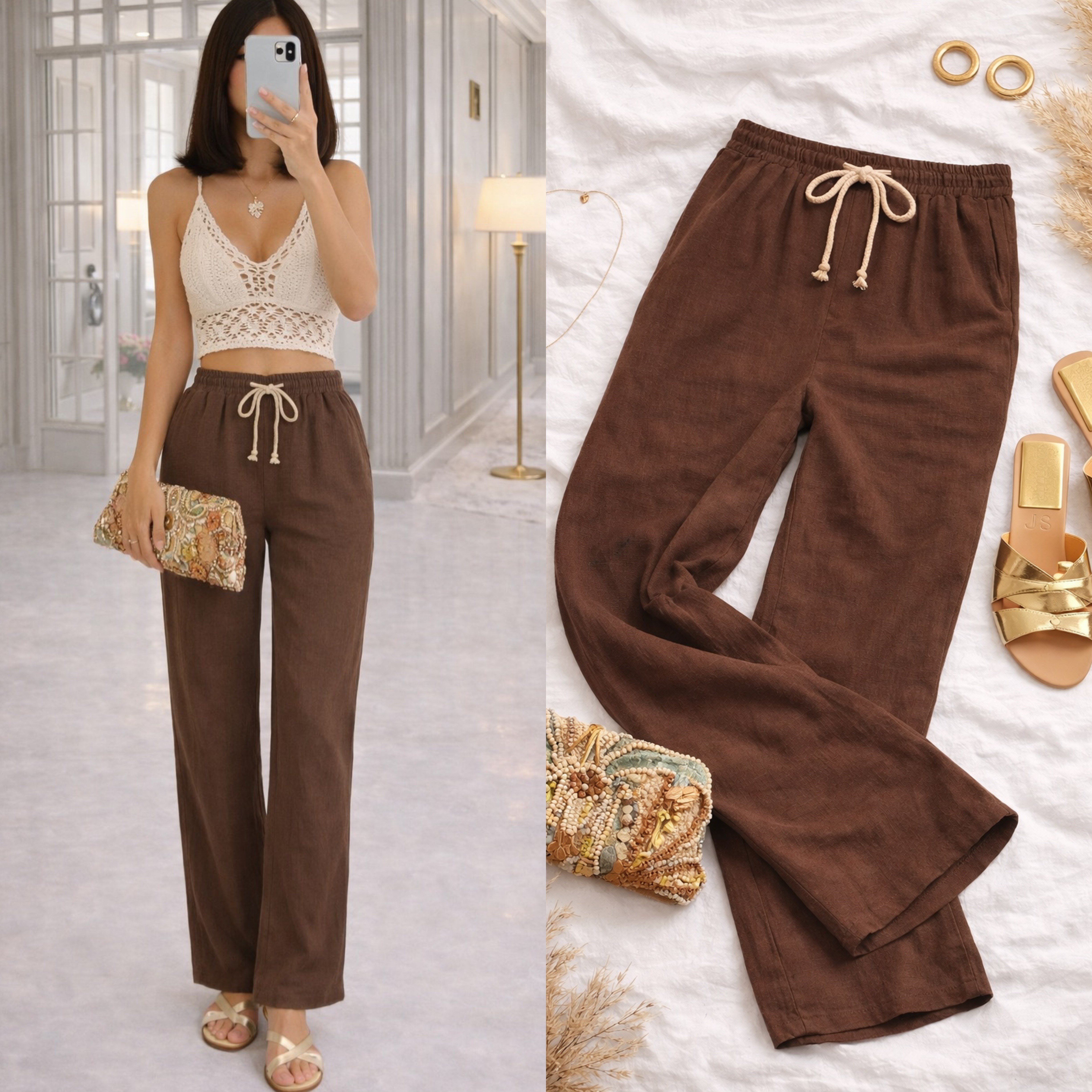 HILA MÜSLİN BAĞCIKLI PANTOLON