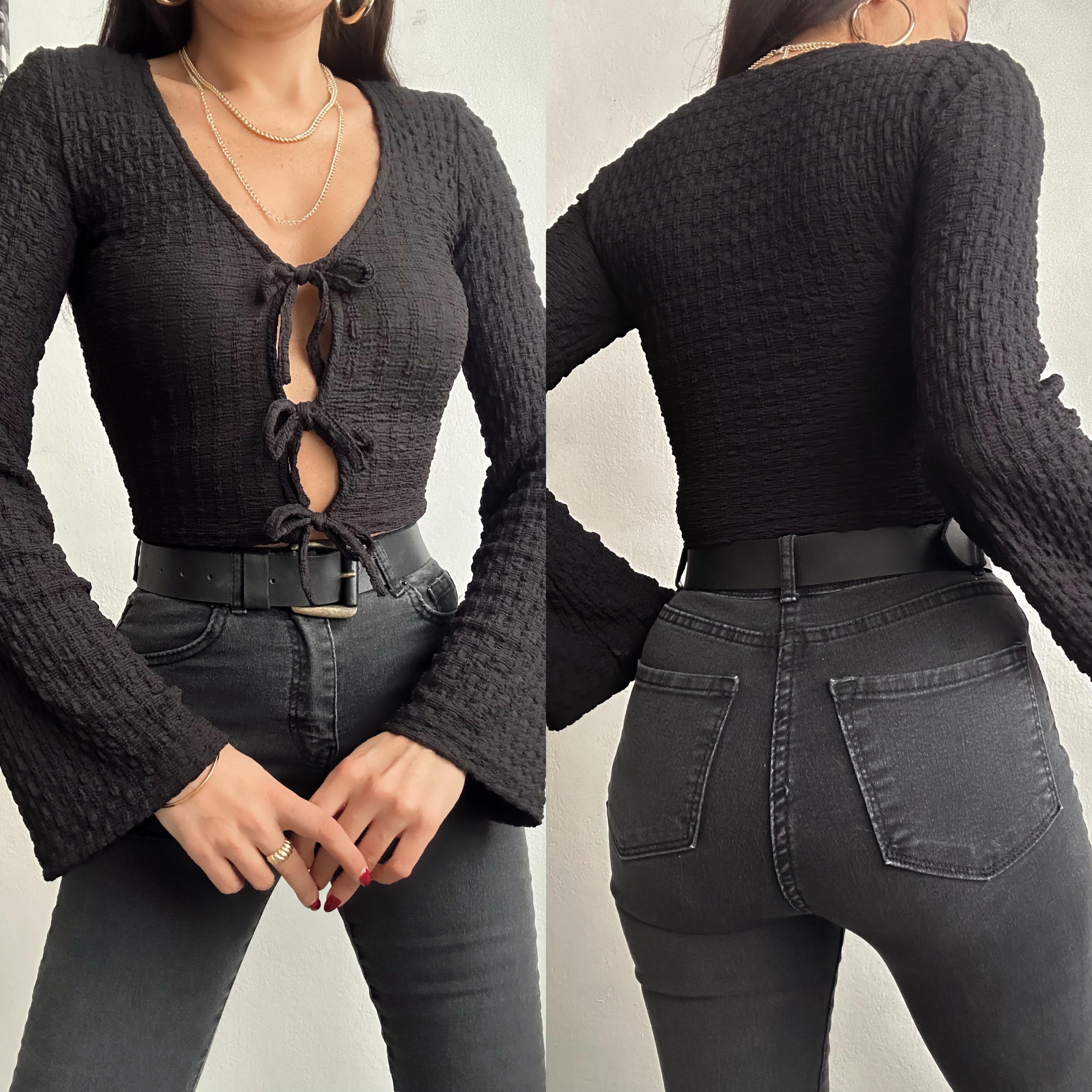 ILANA İSPANYOL BAĞLAMALI BLUZ SİYAH