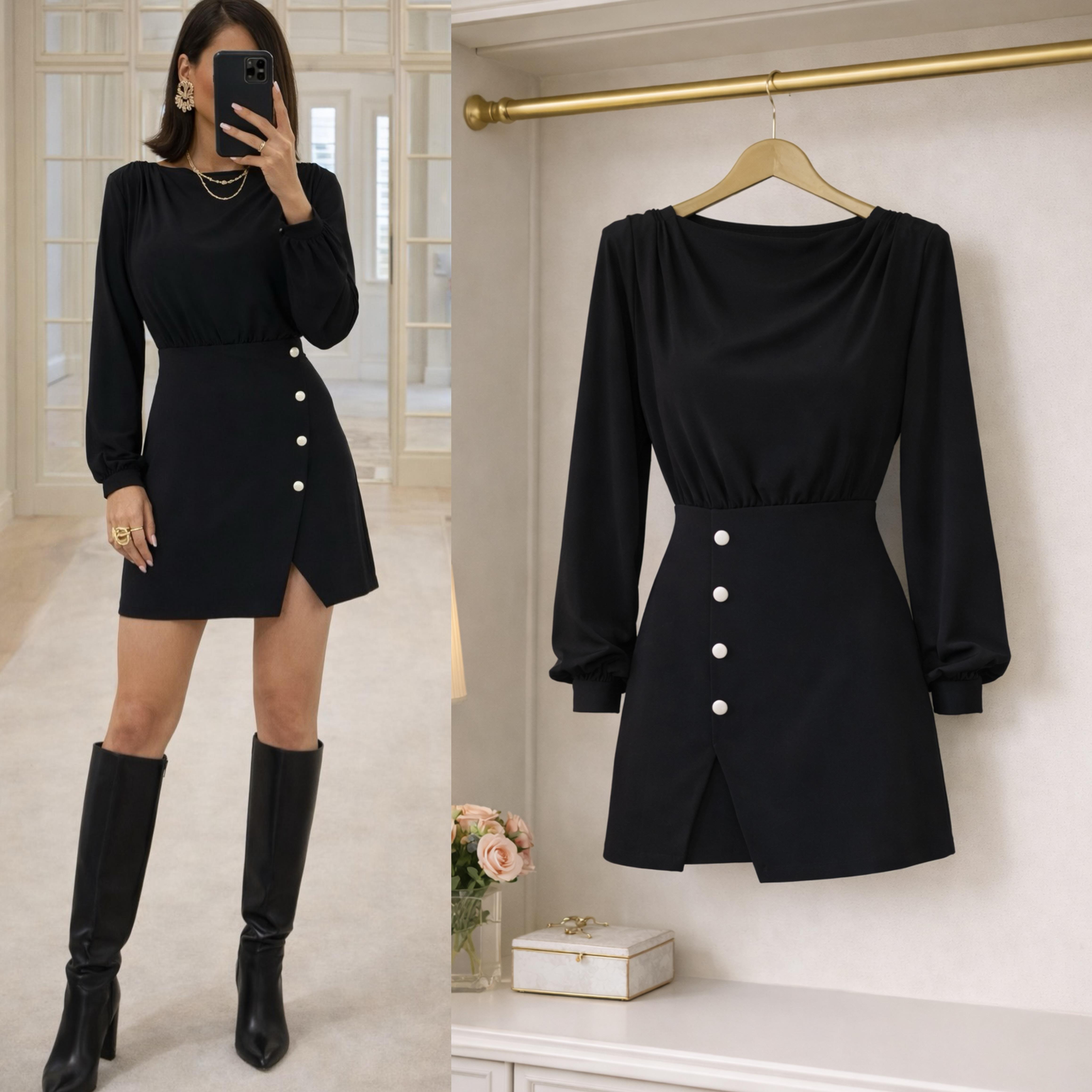 ILIADA DÜĞMELİ ELBİSE