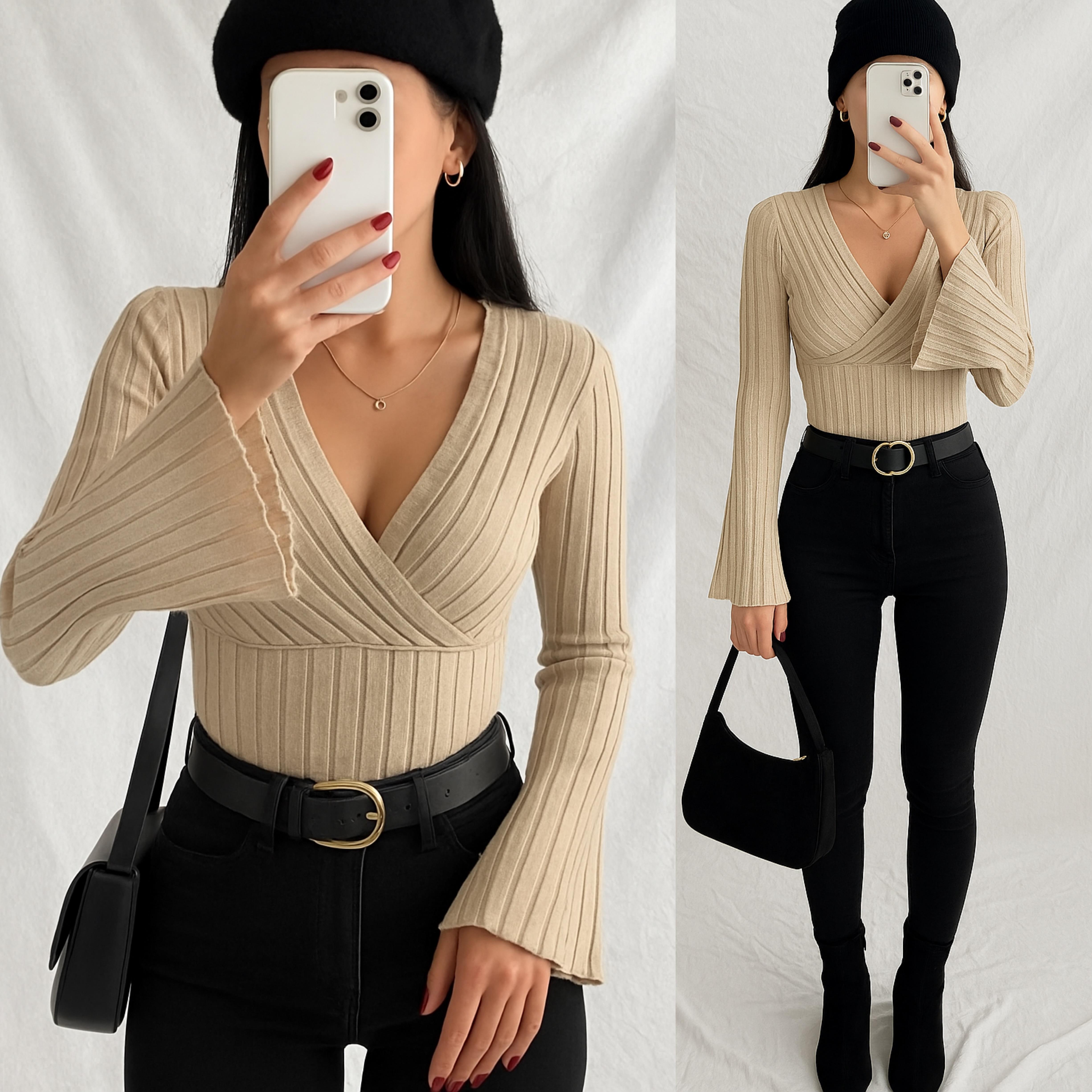 IRENA YUMOŞ TRİKO İSPANYOL BLUZ VİZON 