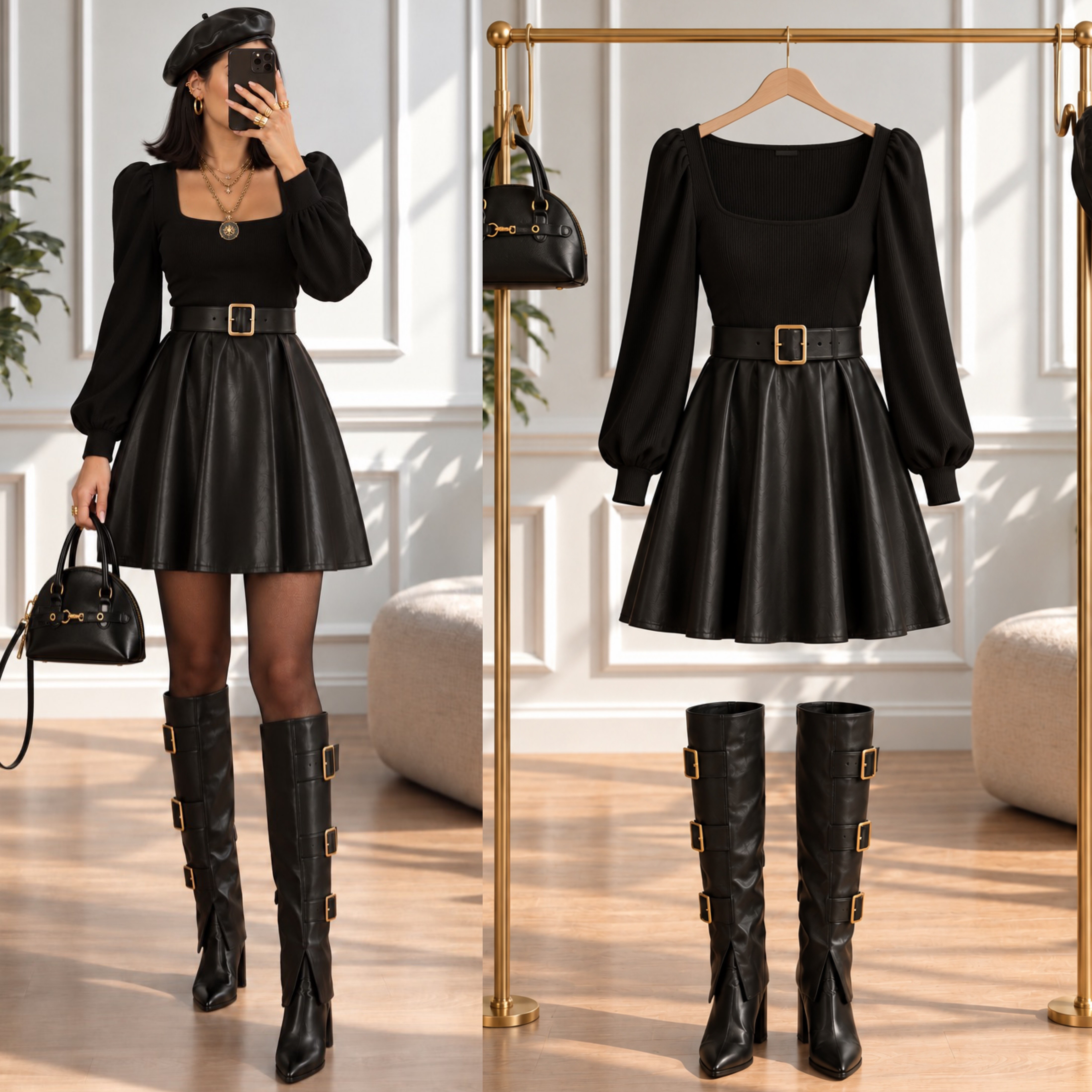 JASMINE ALTI DERİ ÇIKARILABİLİR  KEMERLİ ELBİSE