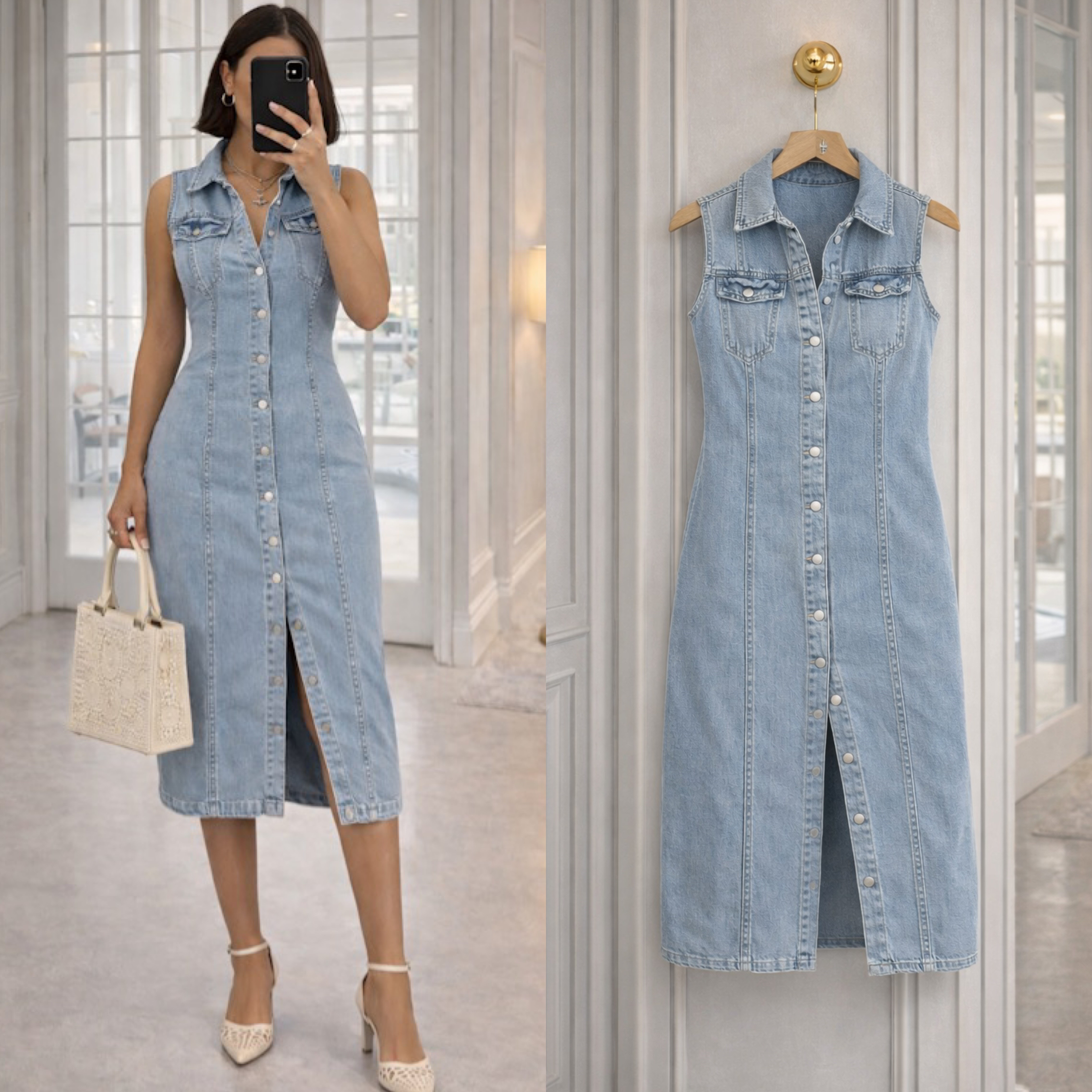 JILY DÜĞMELİ JEAN ELBİSE