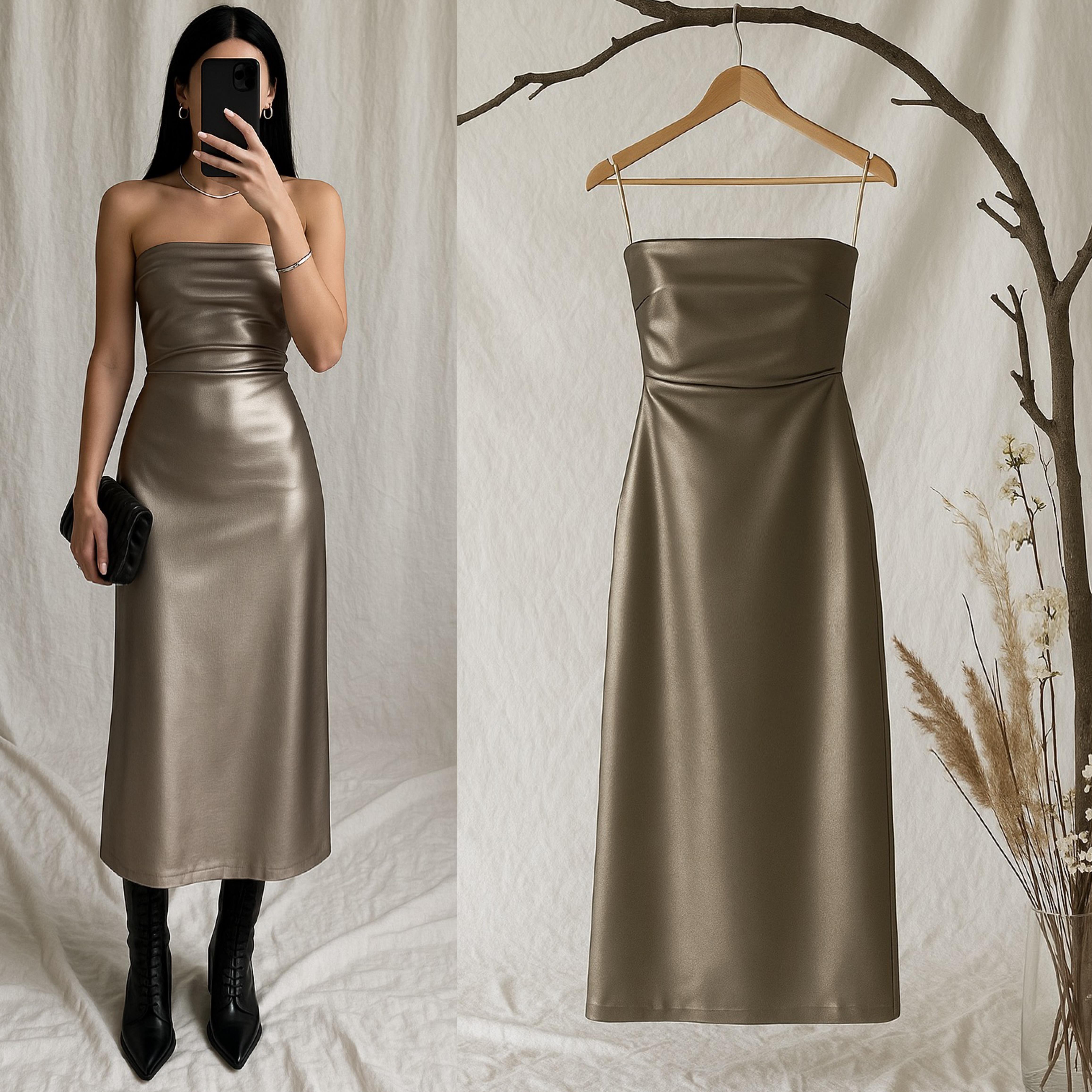 JINA ESNEK STRAPLEZ ELBİSE