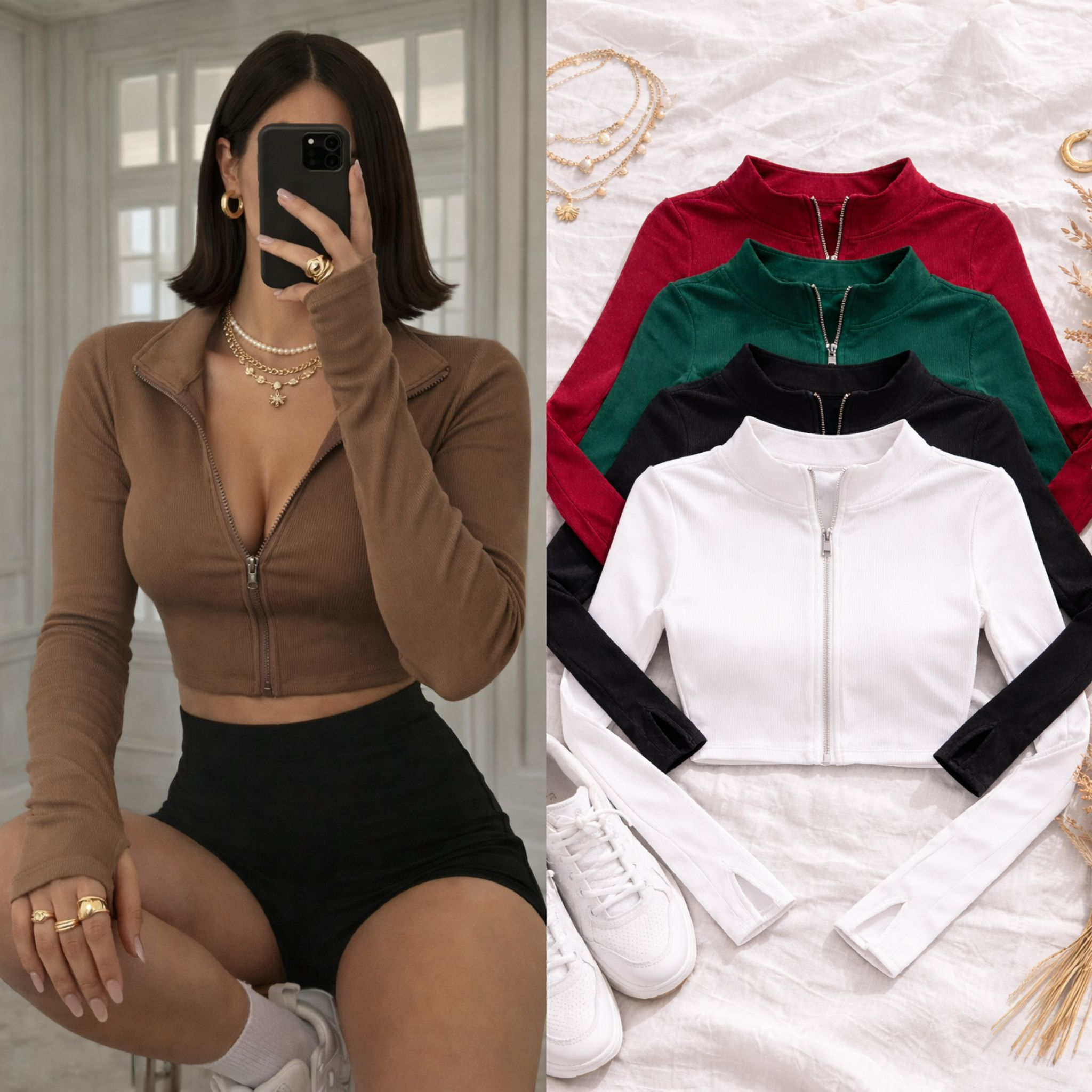 JINA FERMUARLI PARMAK GEÇMELİ BLUZ