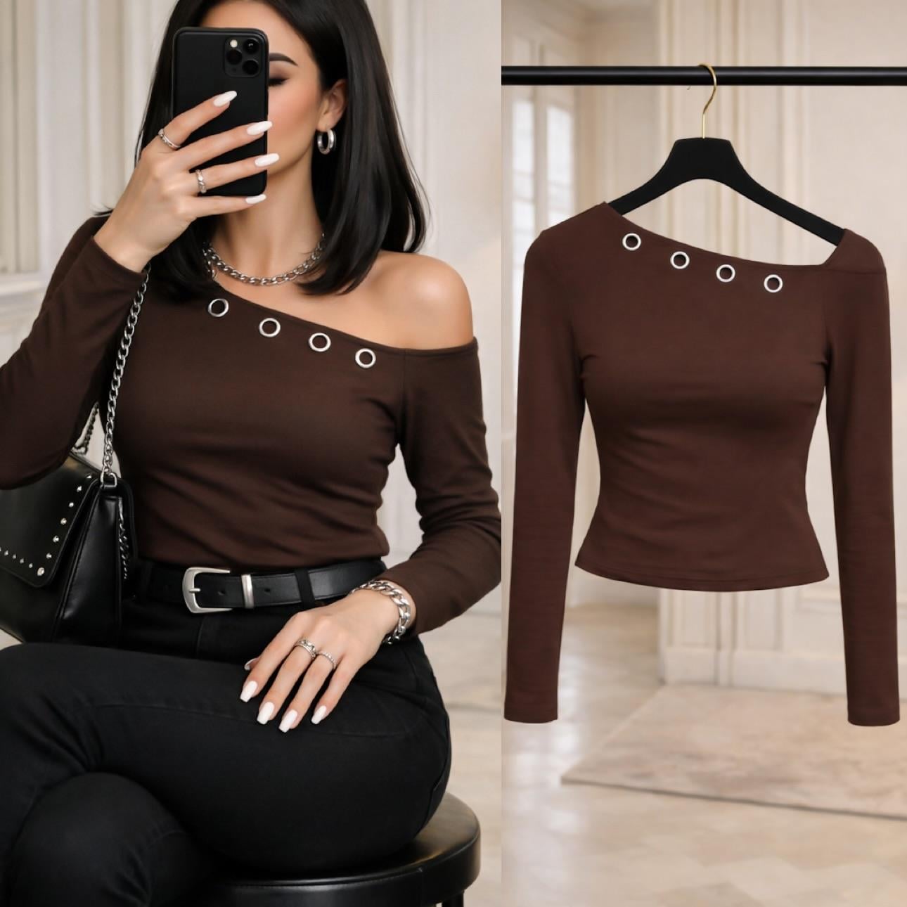 JOBE HALKA DETAYLI BLUZ KAHVE