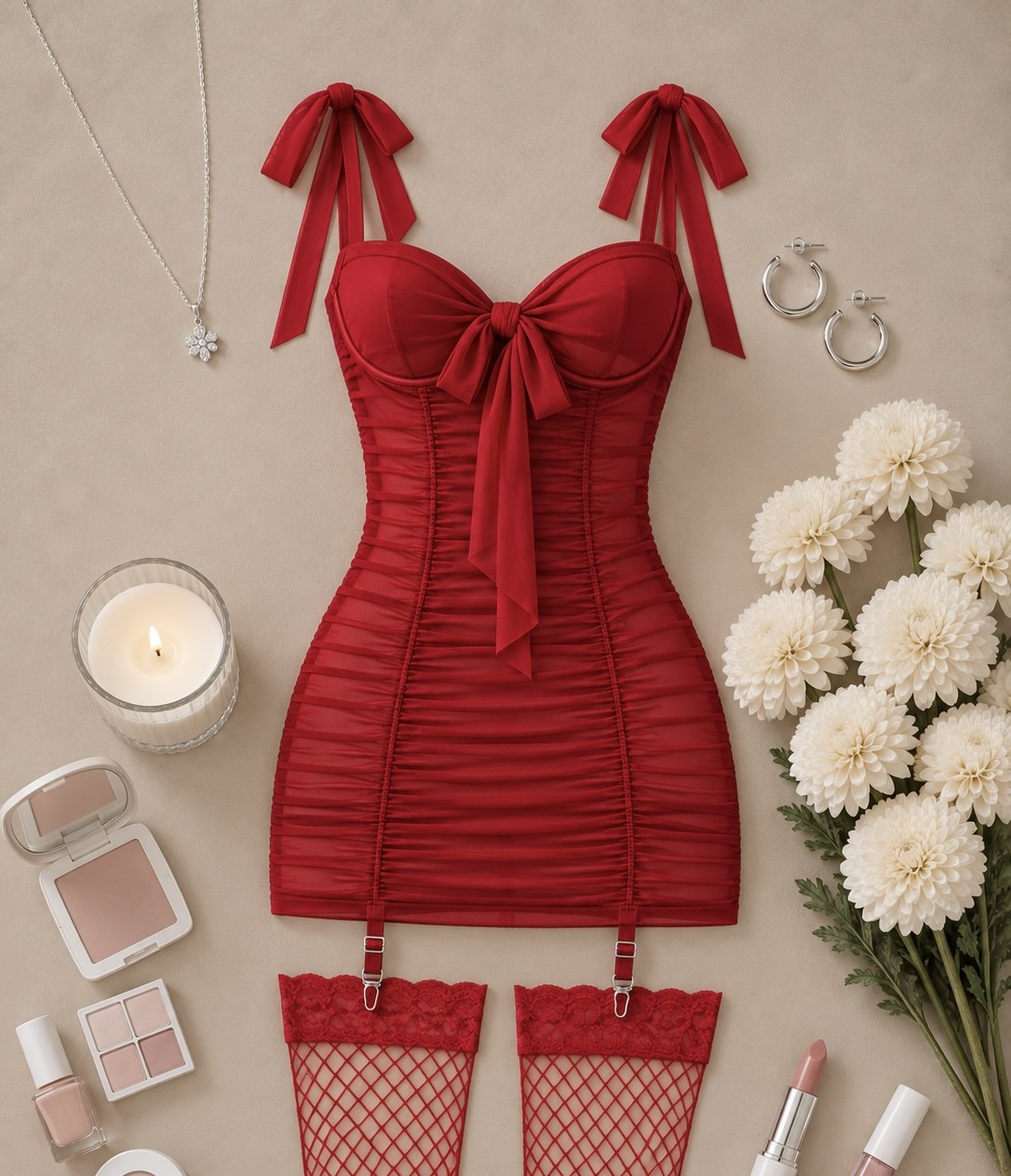 JOLY ESNEK TÜL ELBİSE ÇORAP STRING DAHİL TAKIM
