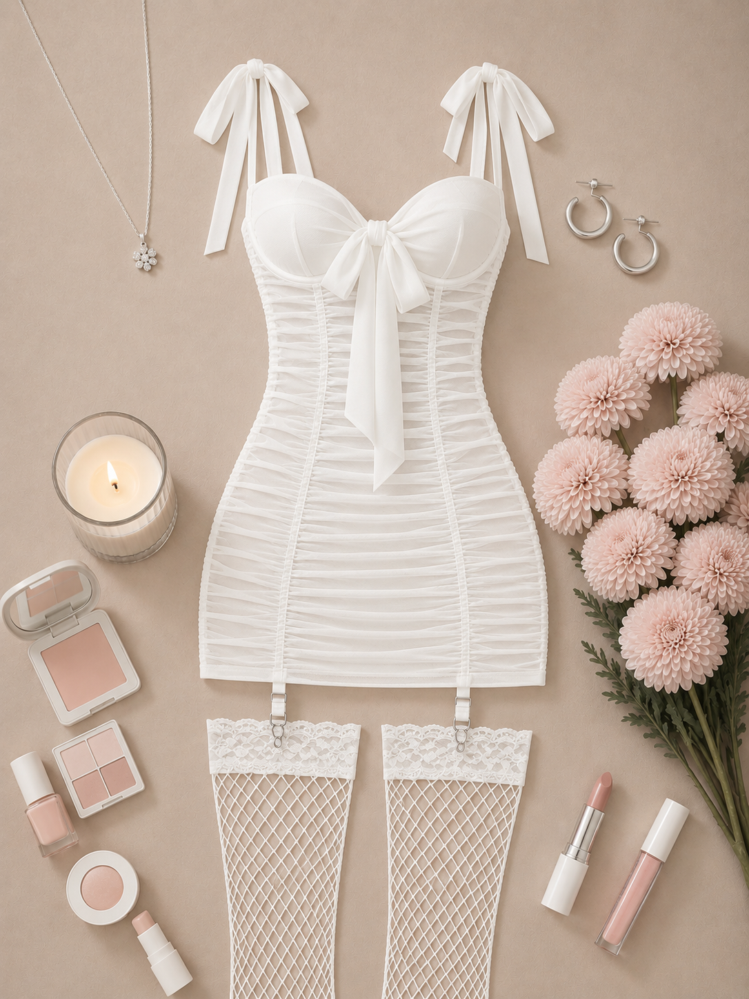 JOLY ESNEK TÜL ELBİSE ÇORAP STRING DAHİL TAKIM