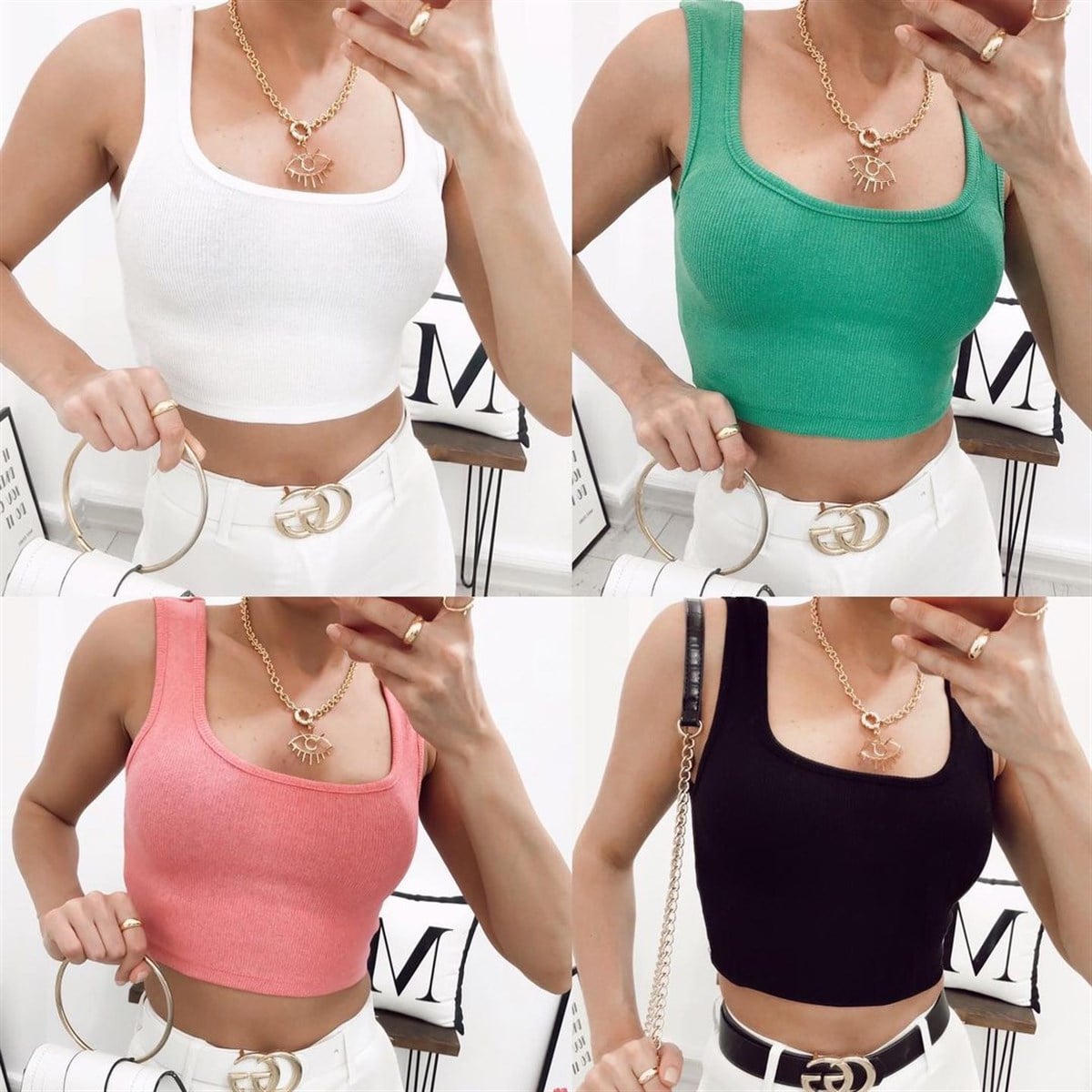 KARE YAKA FİTİLLİ CROP ATLET