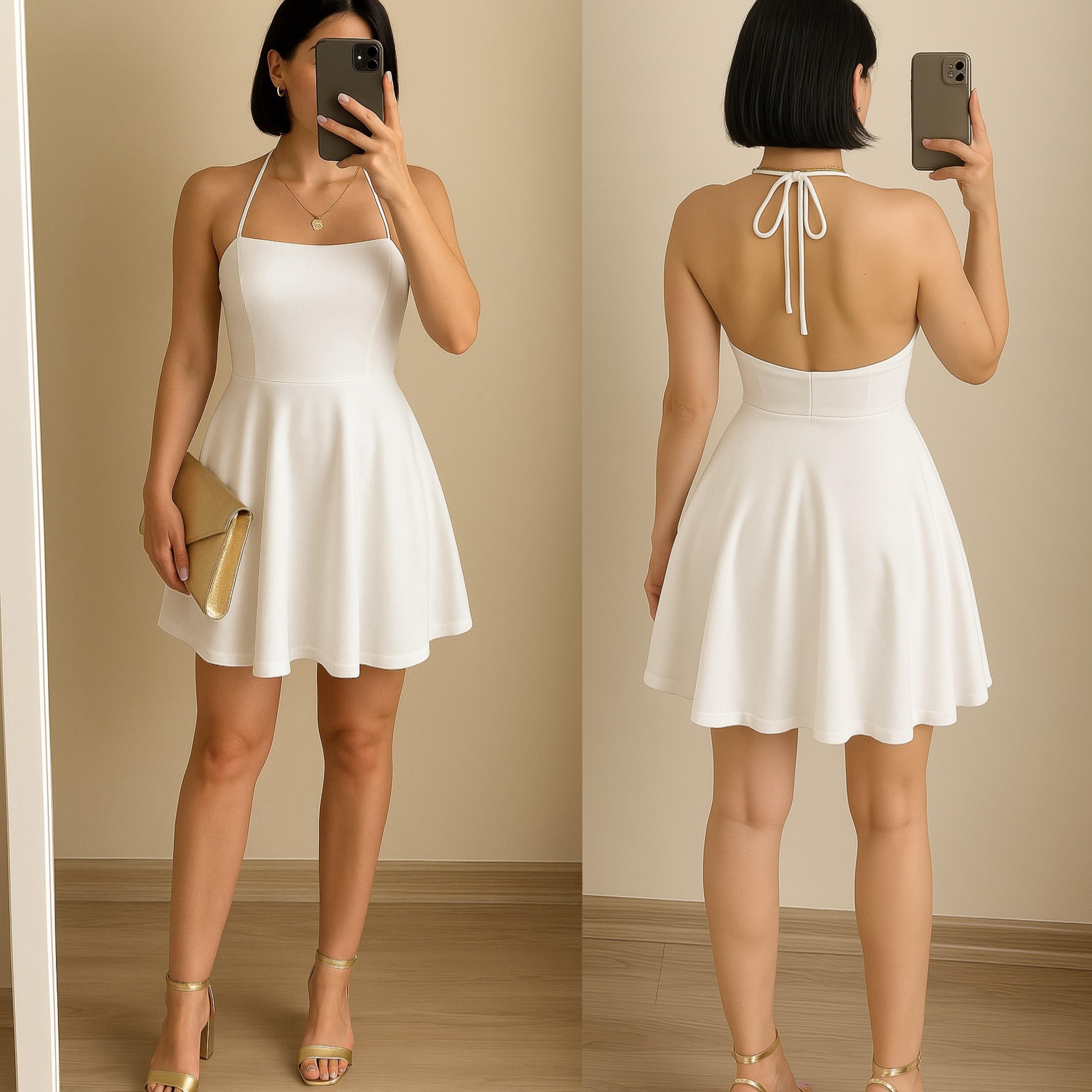 LEA SANDY BOYUNDAN BAĞLAMALI  ELBİSE BEYAZ