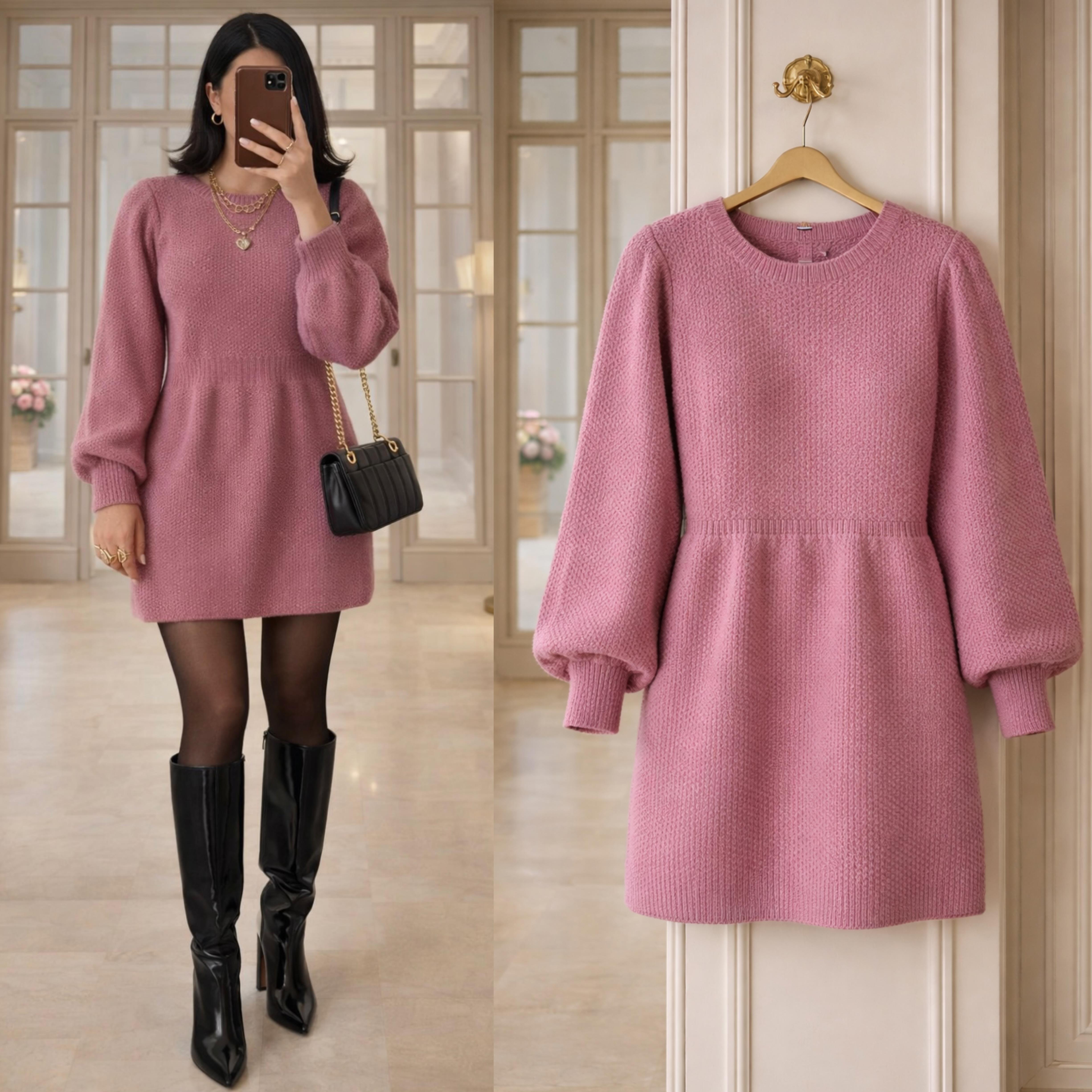 LEIDA BALON KOL YUMOŞ TRİKO ELBİSE