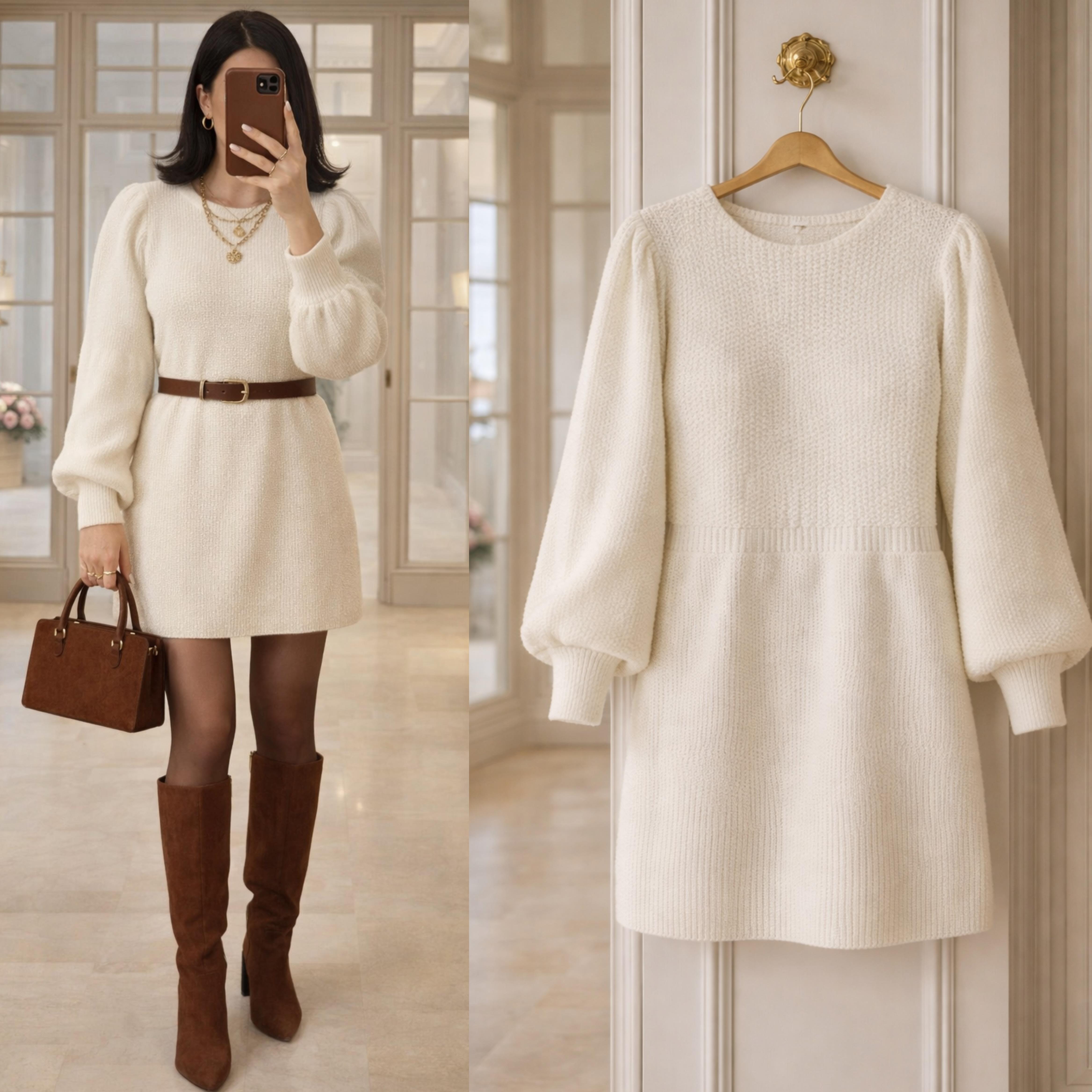 LEIDA BALON KOL YUMOŞ TRİKO ELBİSE(İÇ GÖSTERMEZ)