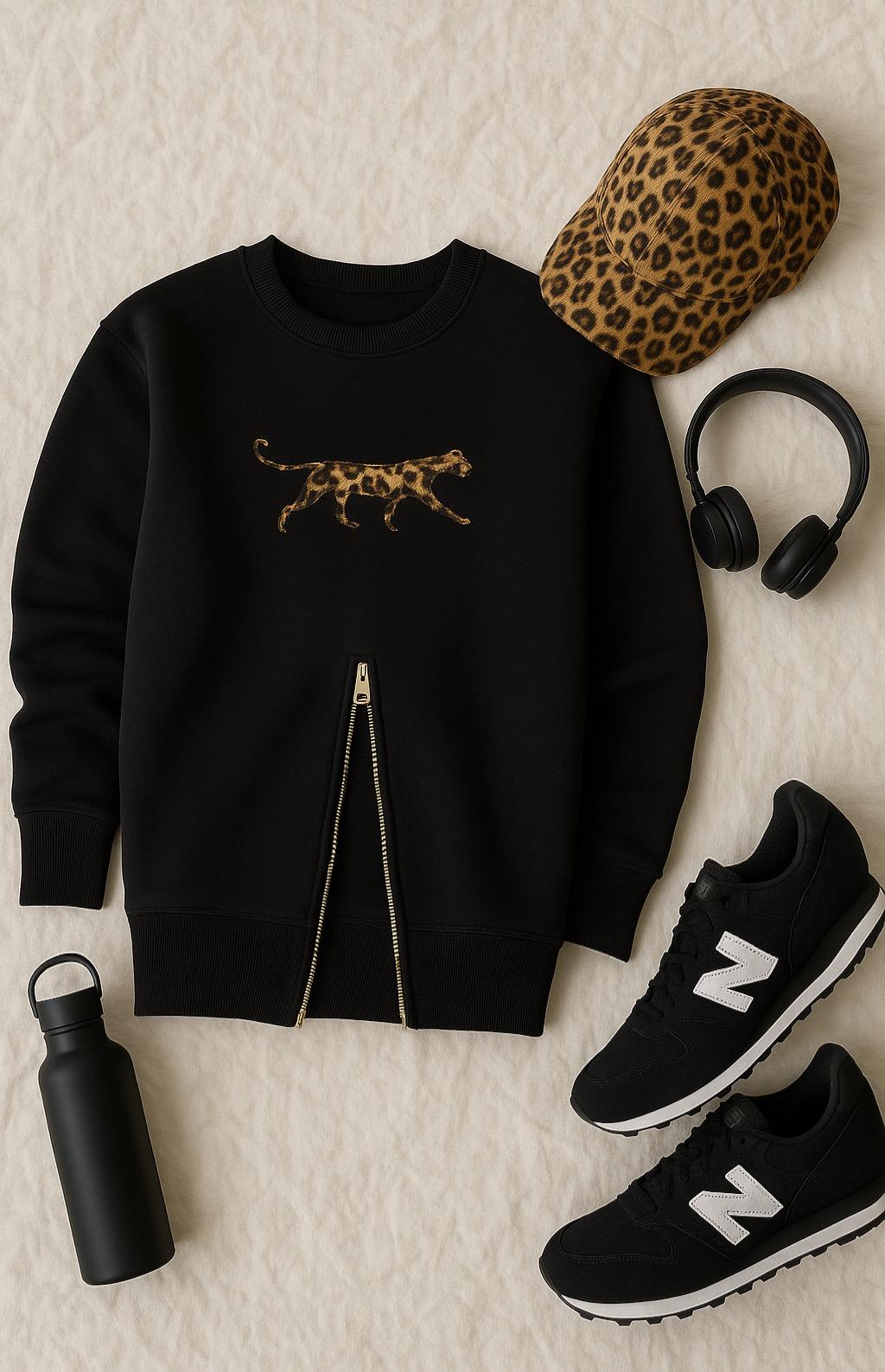 LEO ÜÇ İPLİK İÇİ ŞARDONLU FERMUARLI SWEATSHIRT SİYAH