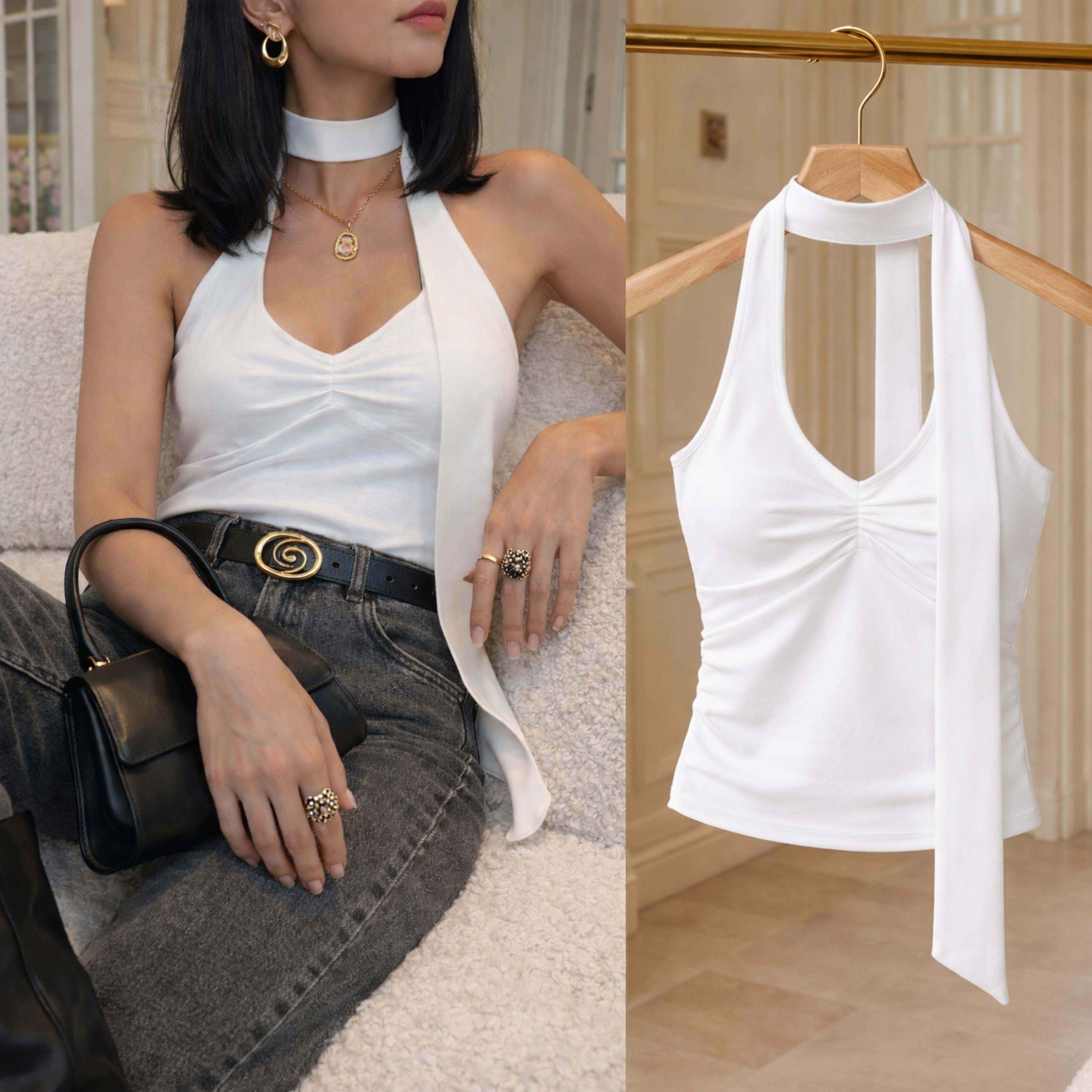 LESLIE BOYUNDAN DOLAMALI BLUZ