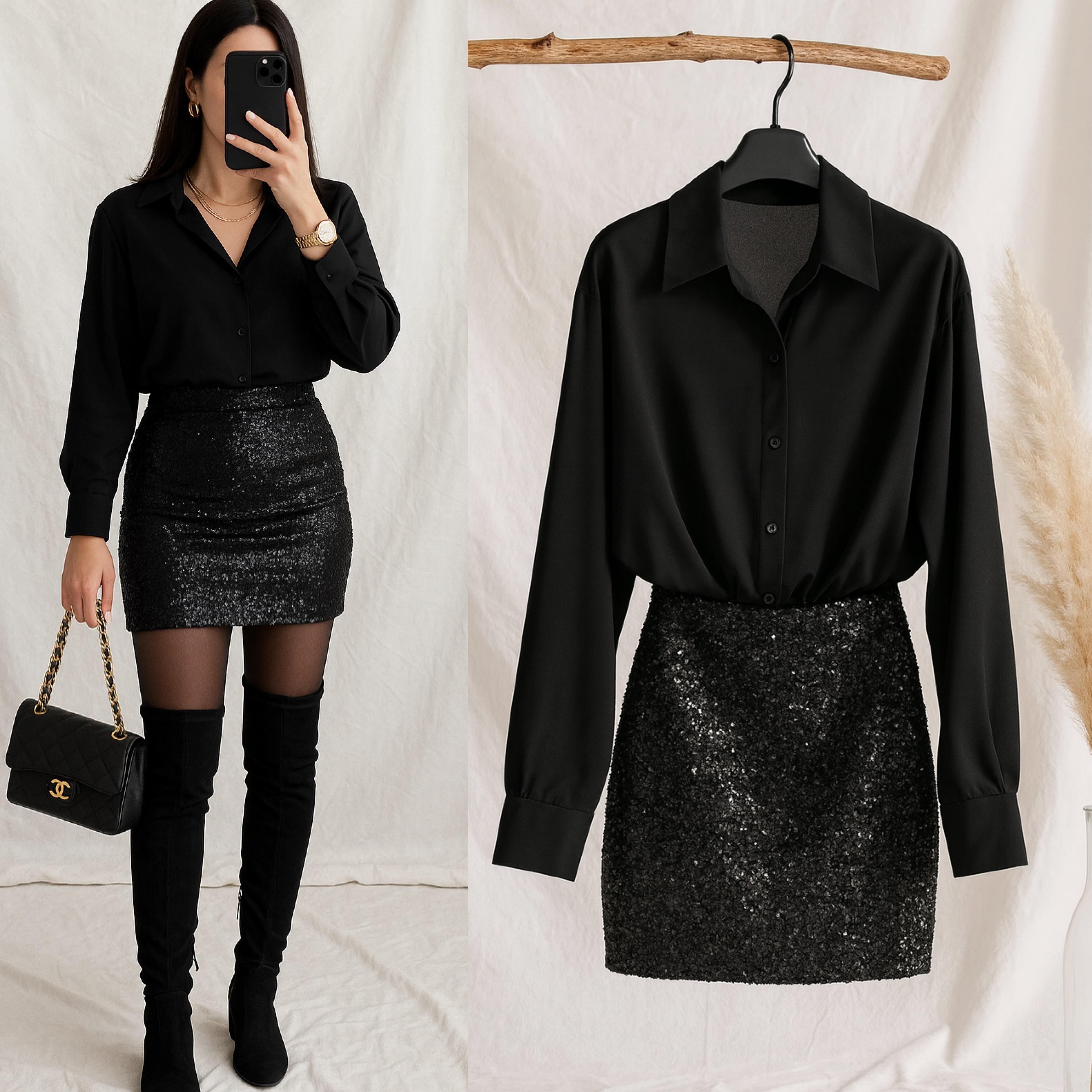 LINARA PAYETLİ ETEKLİ GÖMLEK ELBİSE