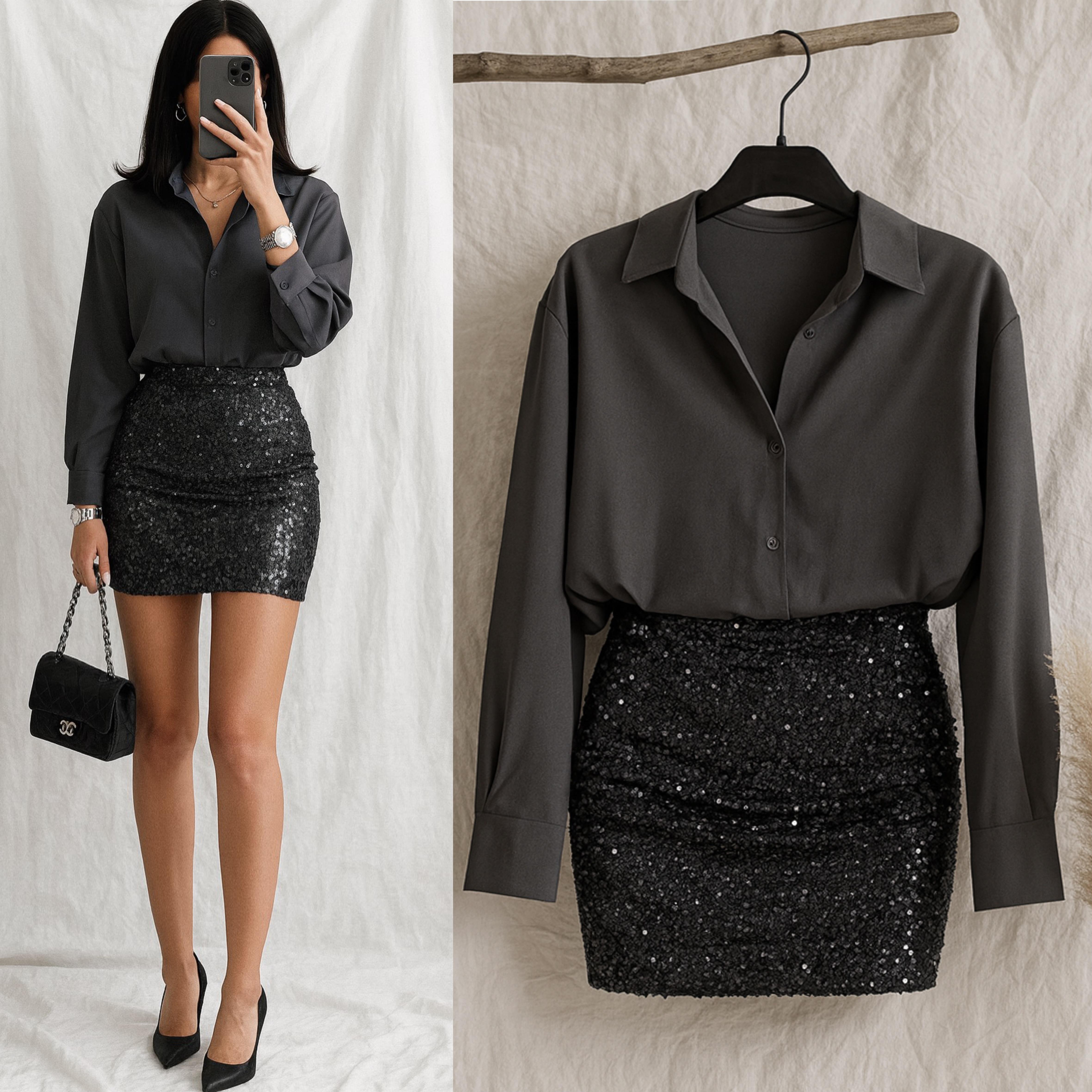 LINARA PAYETLİ ETEKLİ GÖMLEK ELBİSE