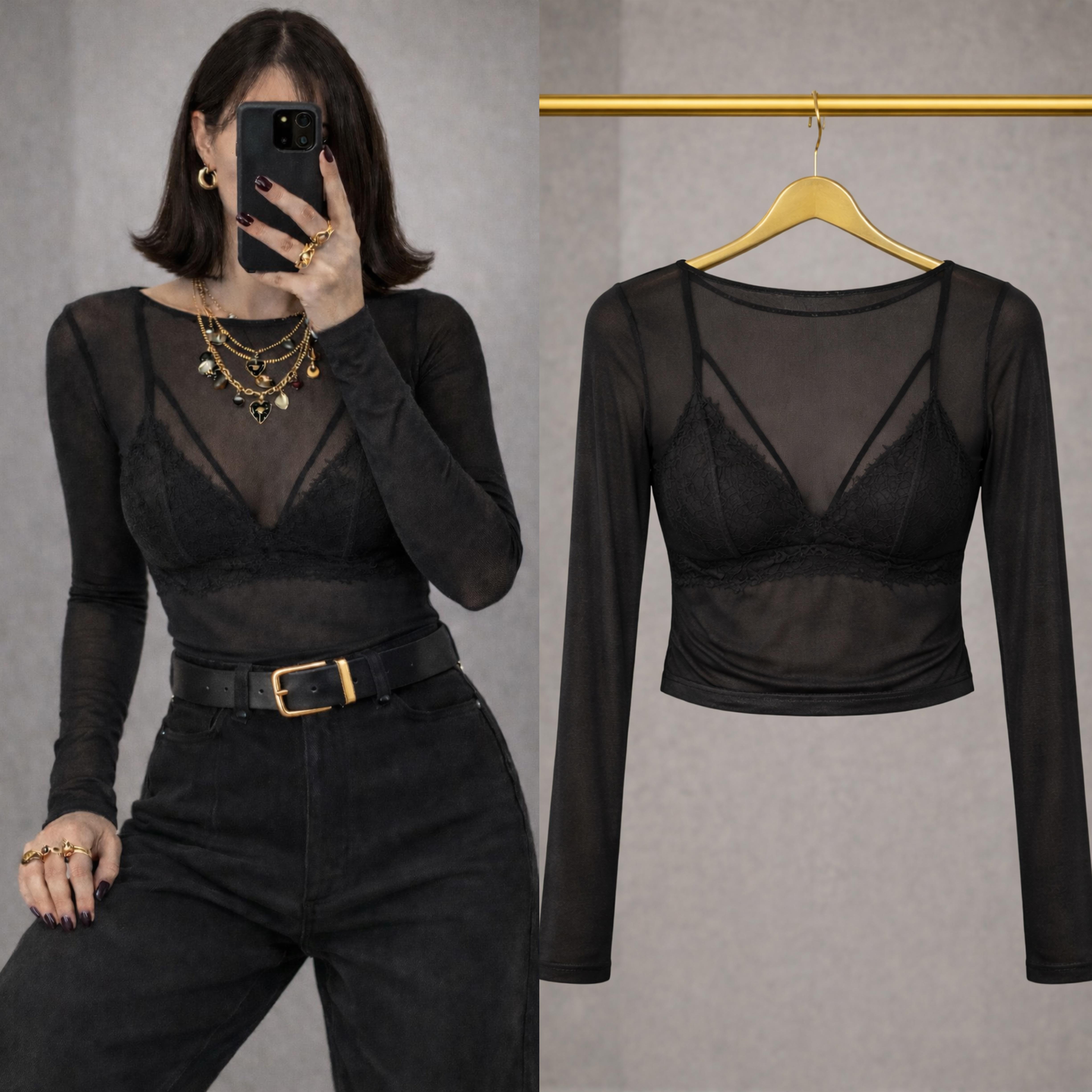 LINYA TRANSPARAN İNCE KUMAŞ BLUZ SİYAH