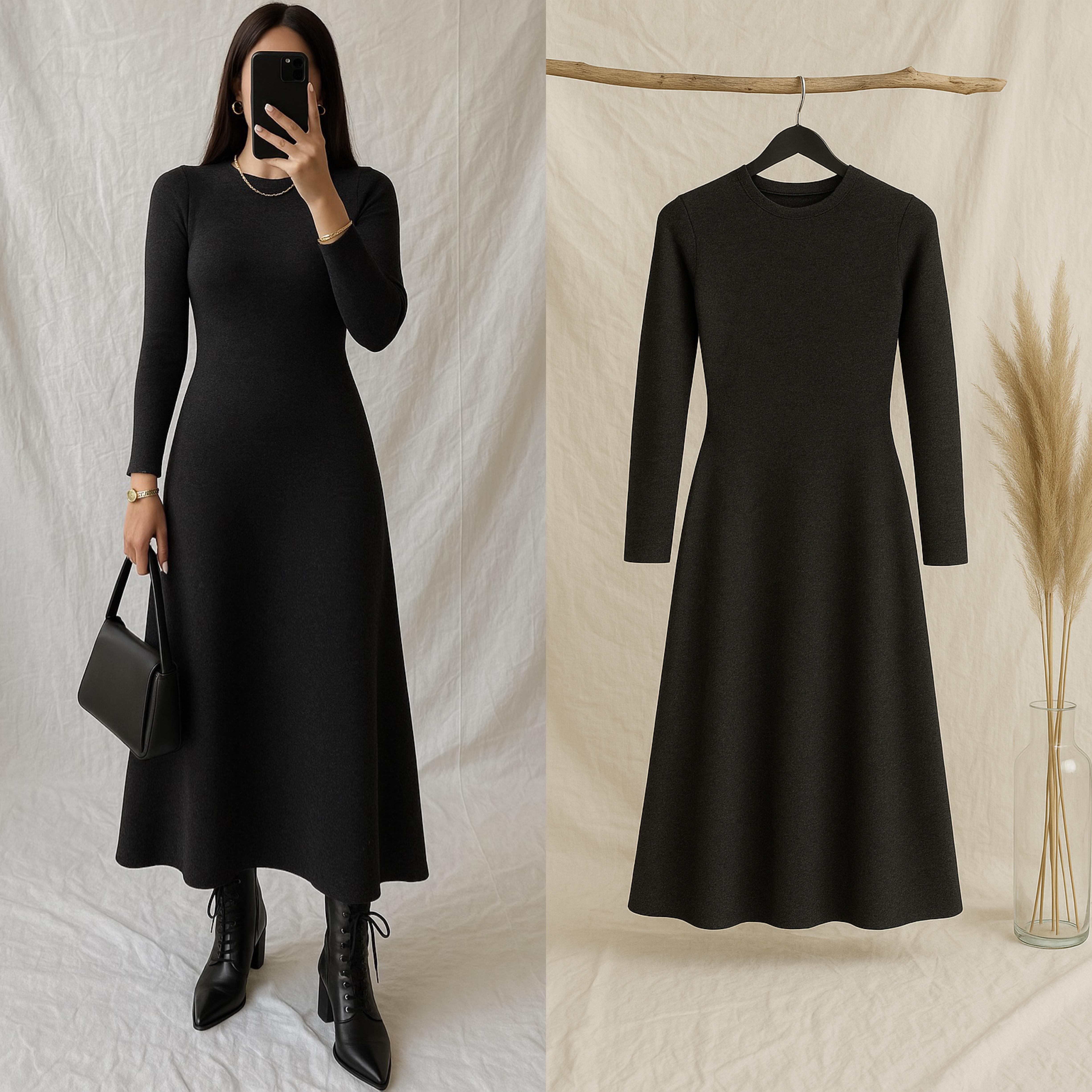 LOLY YUMOŞ A KESİM ELBİSE ANTRASİT 