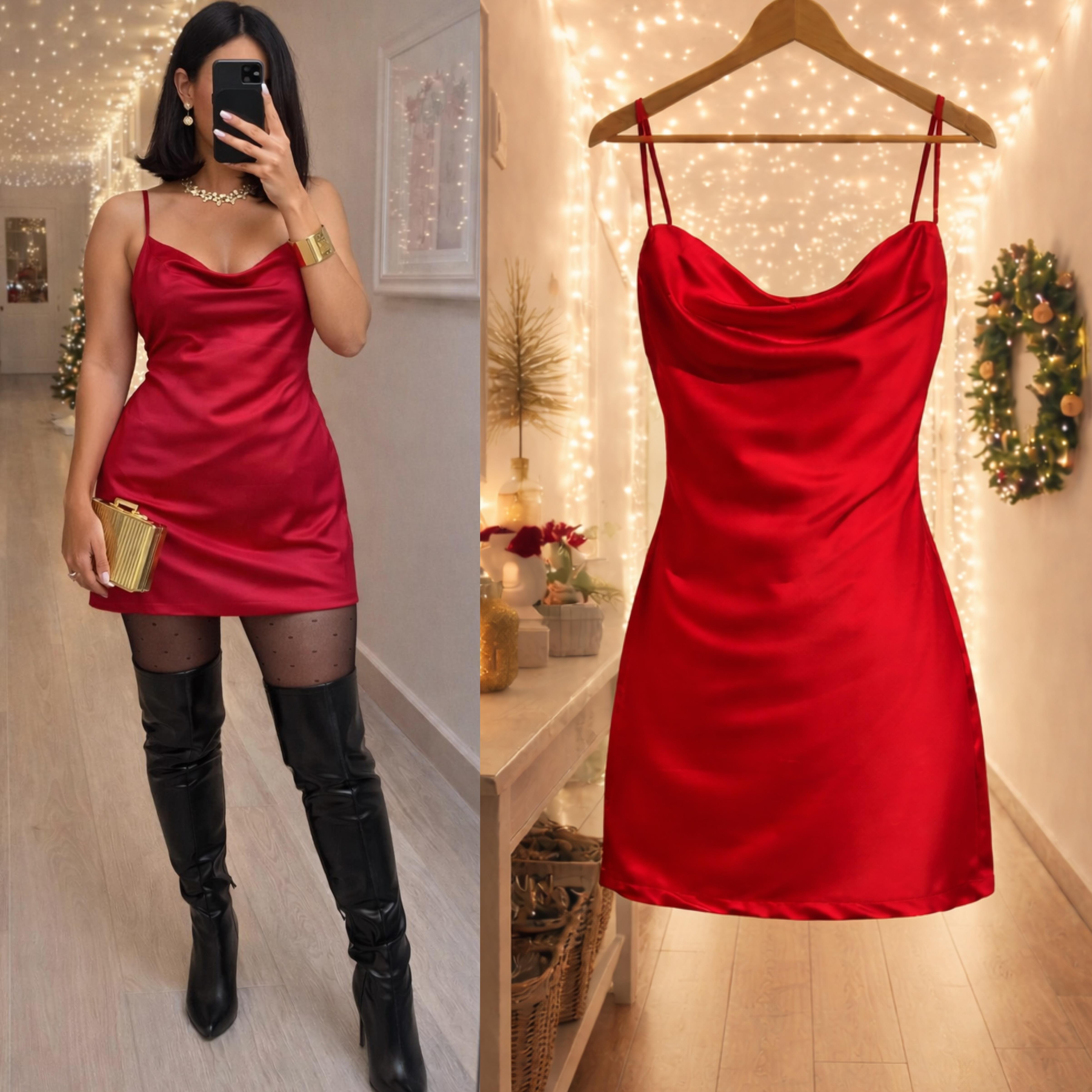 LOVELY KIRMIZI SATEN ELBİSE