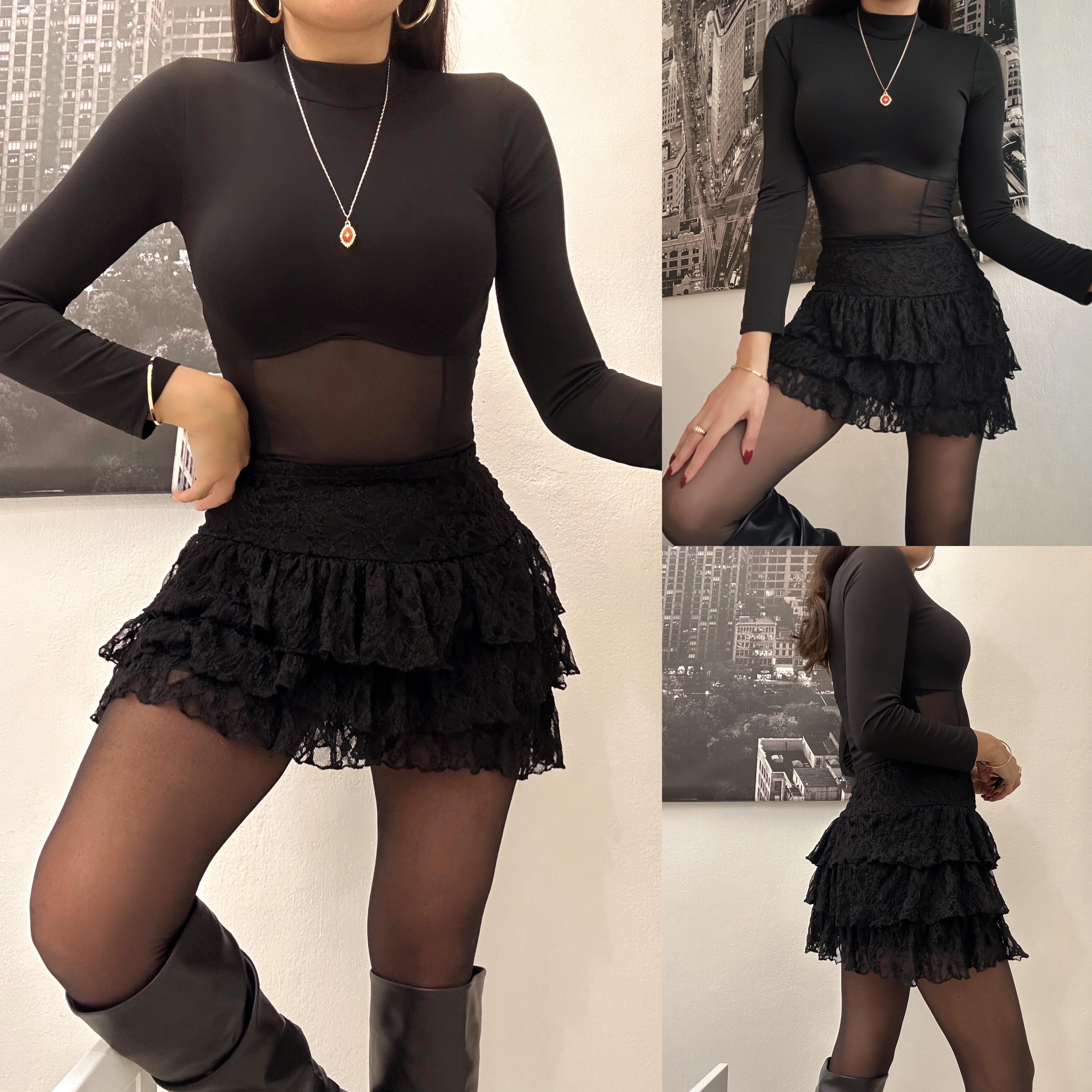 LUCIE DANTELLİ MİNİ ETEK SİYAH