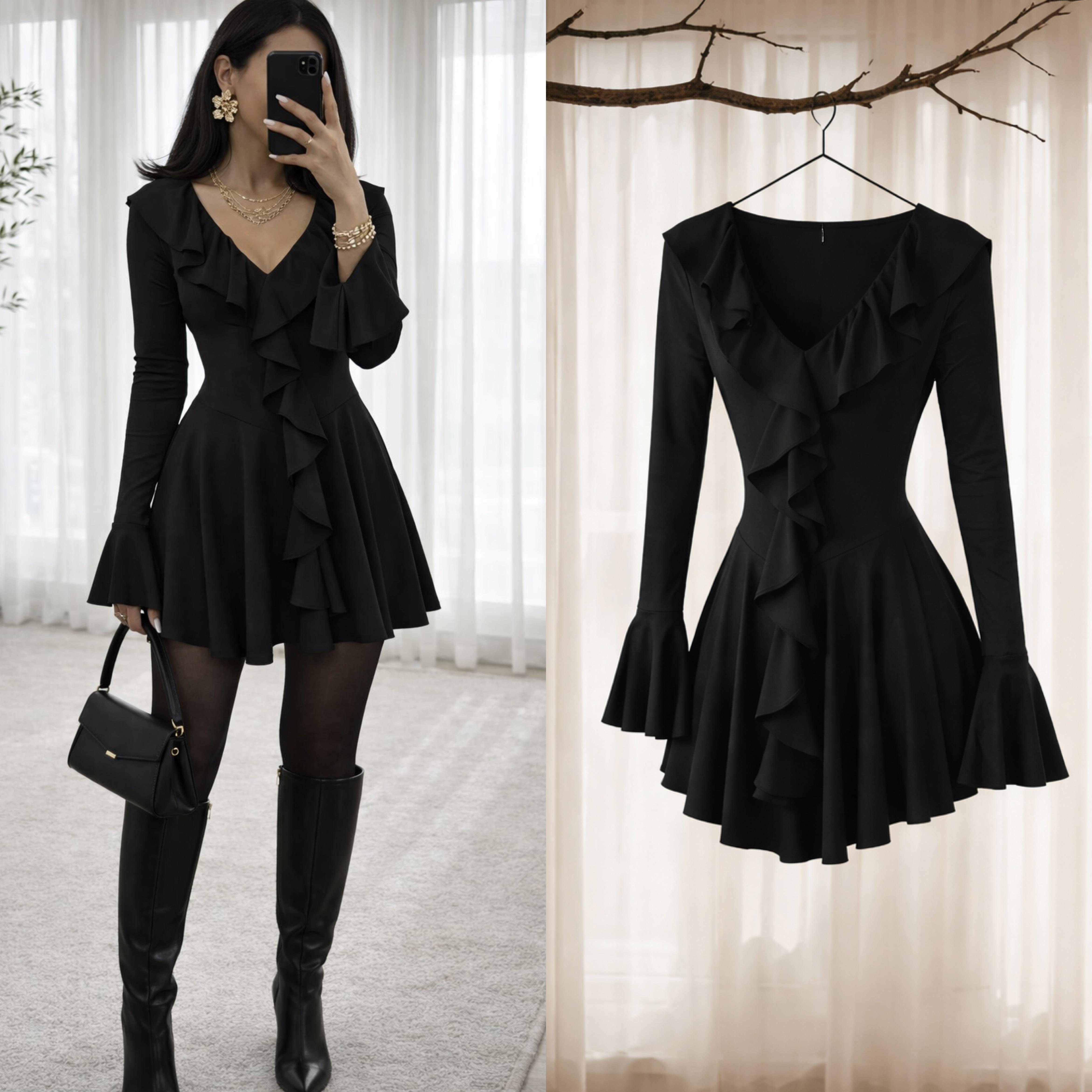 MANCHE VOLANLI SANDY MİNİ ELBİSE