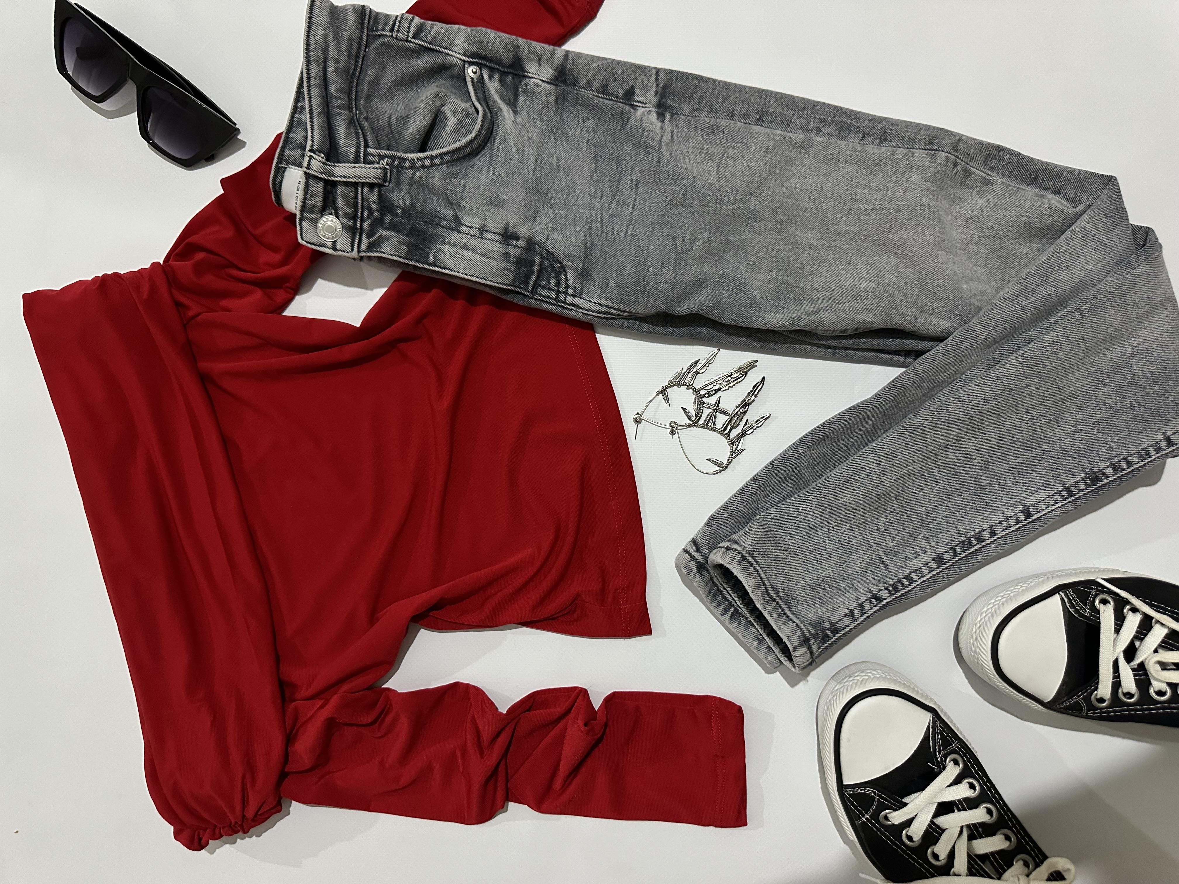 MARIA SANDY KAYIK YAKA BLUZ RED