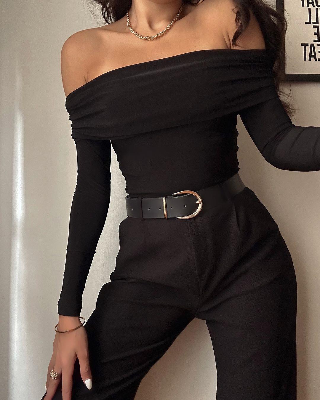 MARİA SANDY KAYIK YAKA BLUZ SİYAH