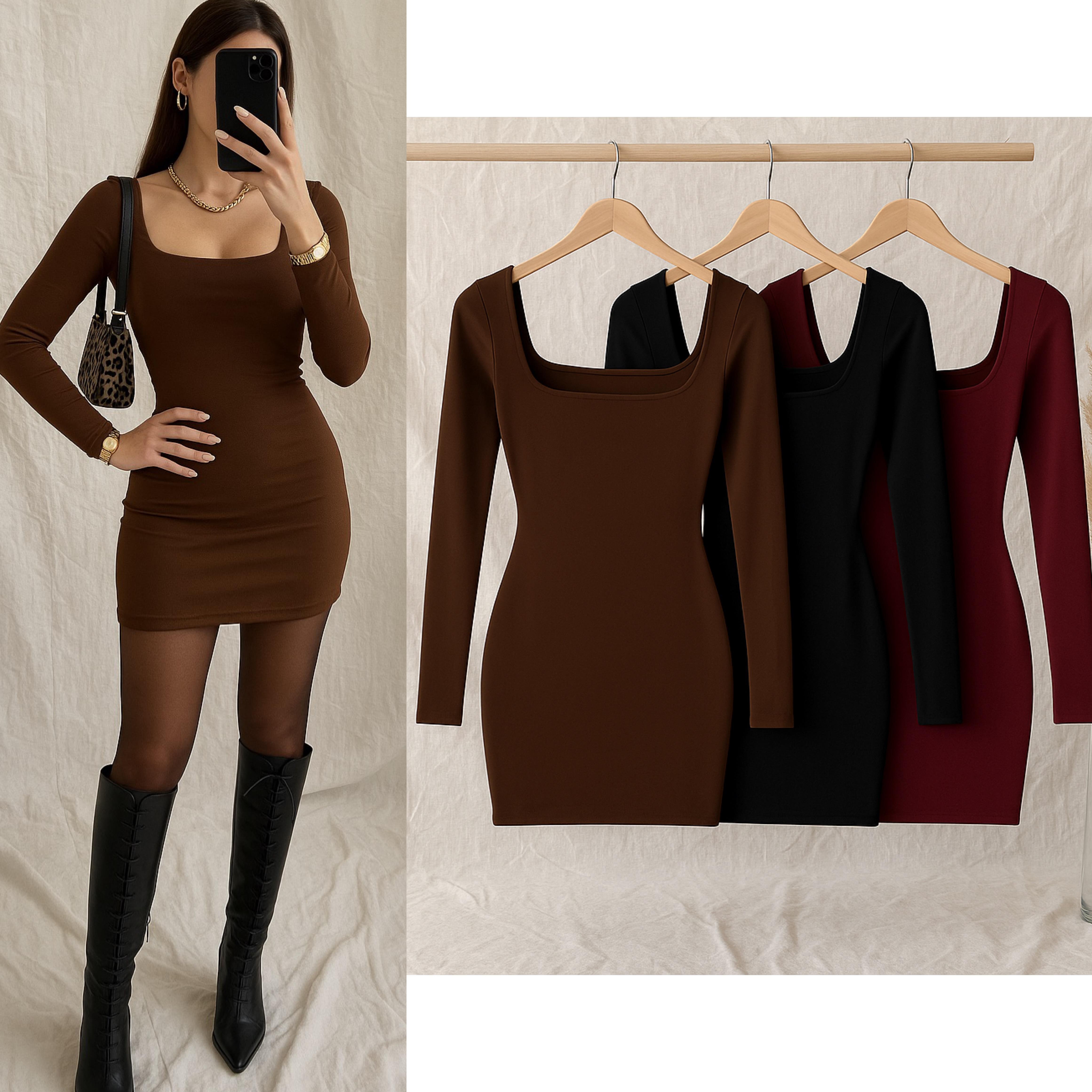 MARISA KARE YAKA TOPARLAYICU MİNİ ELBİSE 