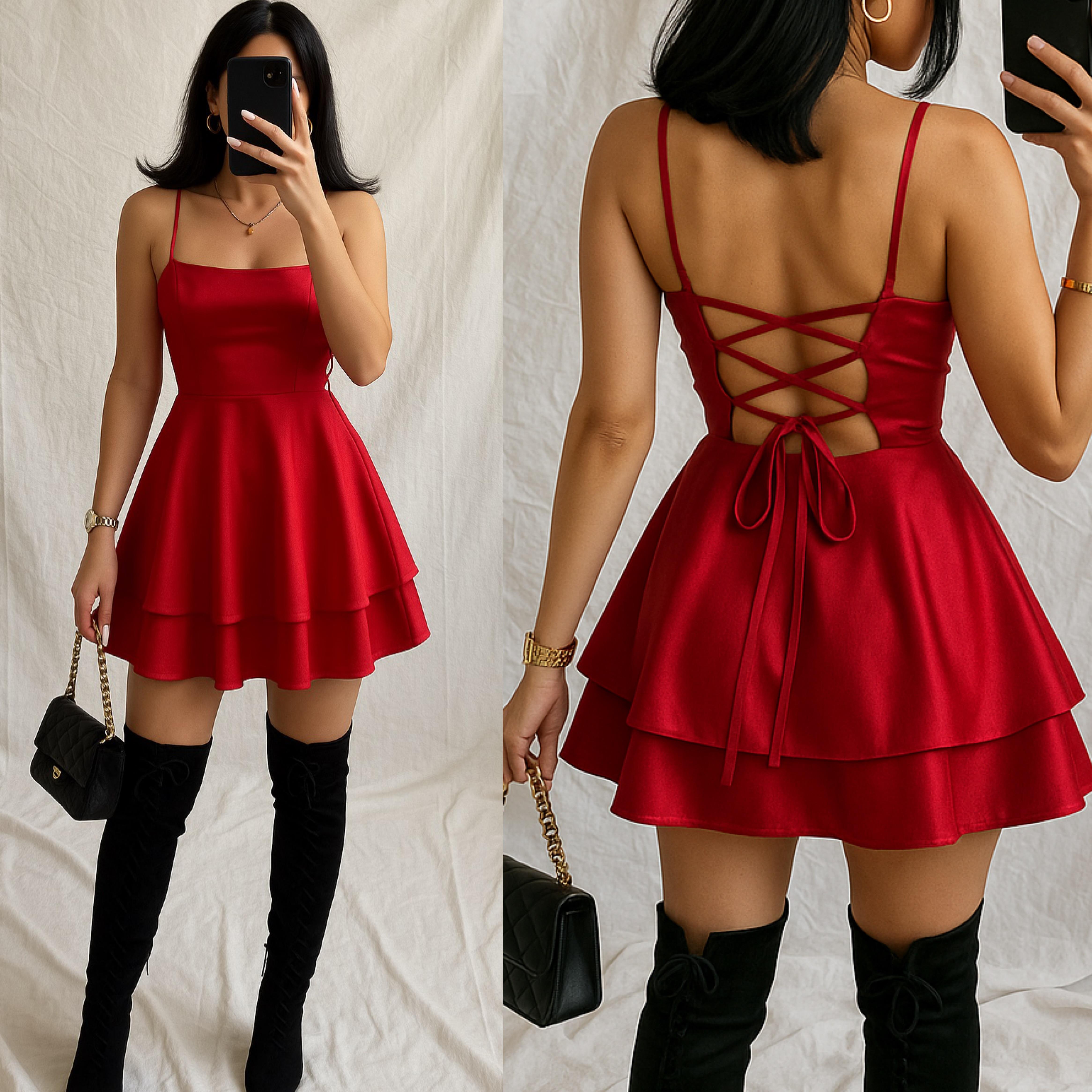 MARLA SATEN SIRT İPLİ ELBİSE