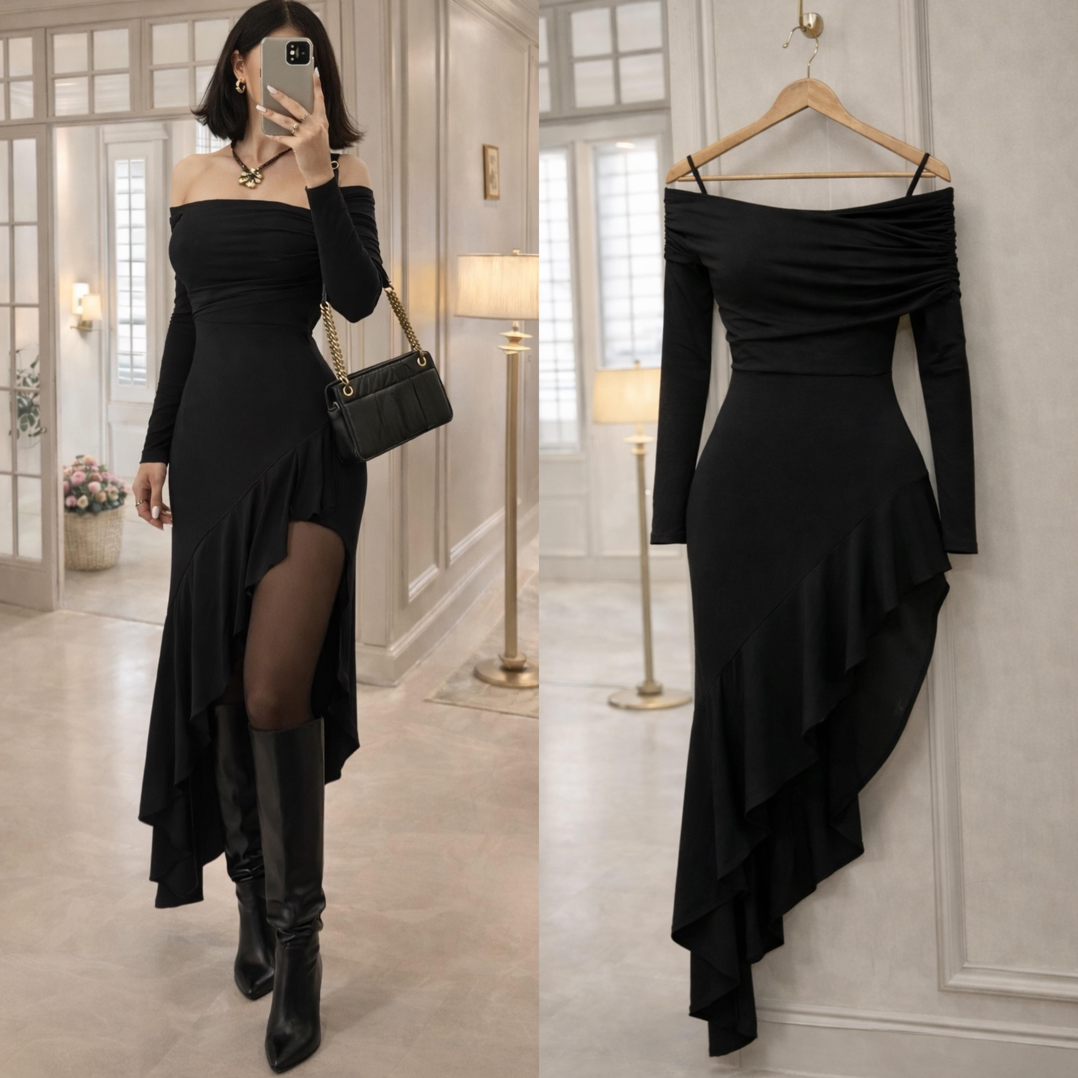 MARTINA VOLANLI KAYIK YAKA ELBİSE 