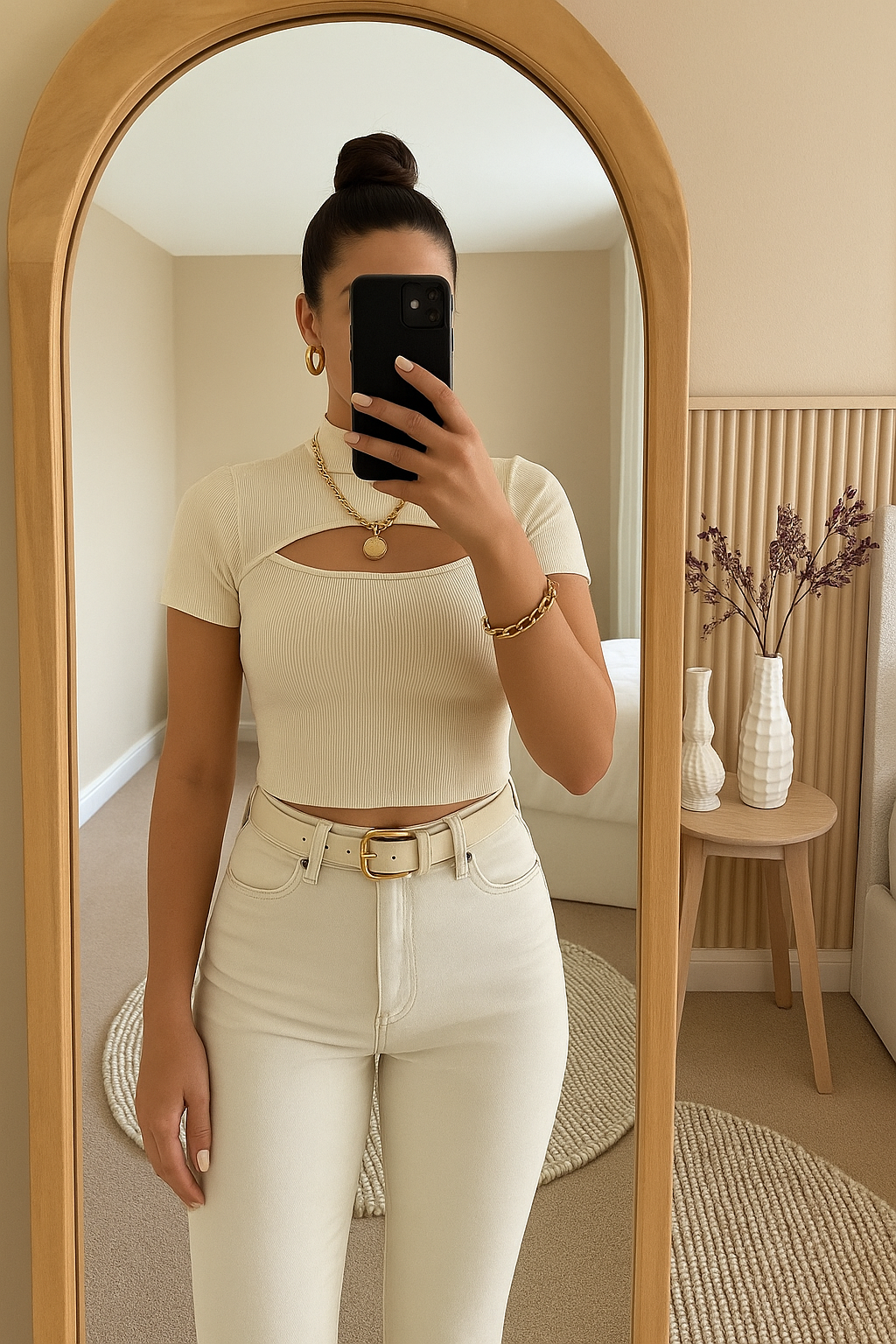 MIA CUT OUT CROP TOP KREM 