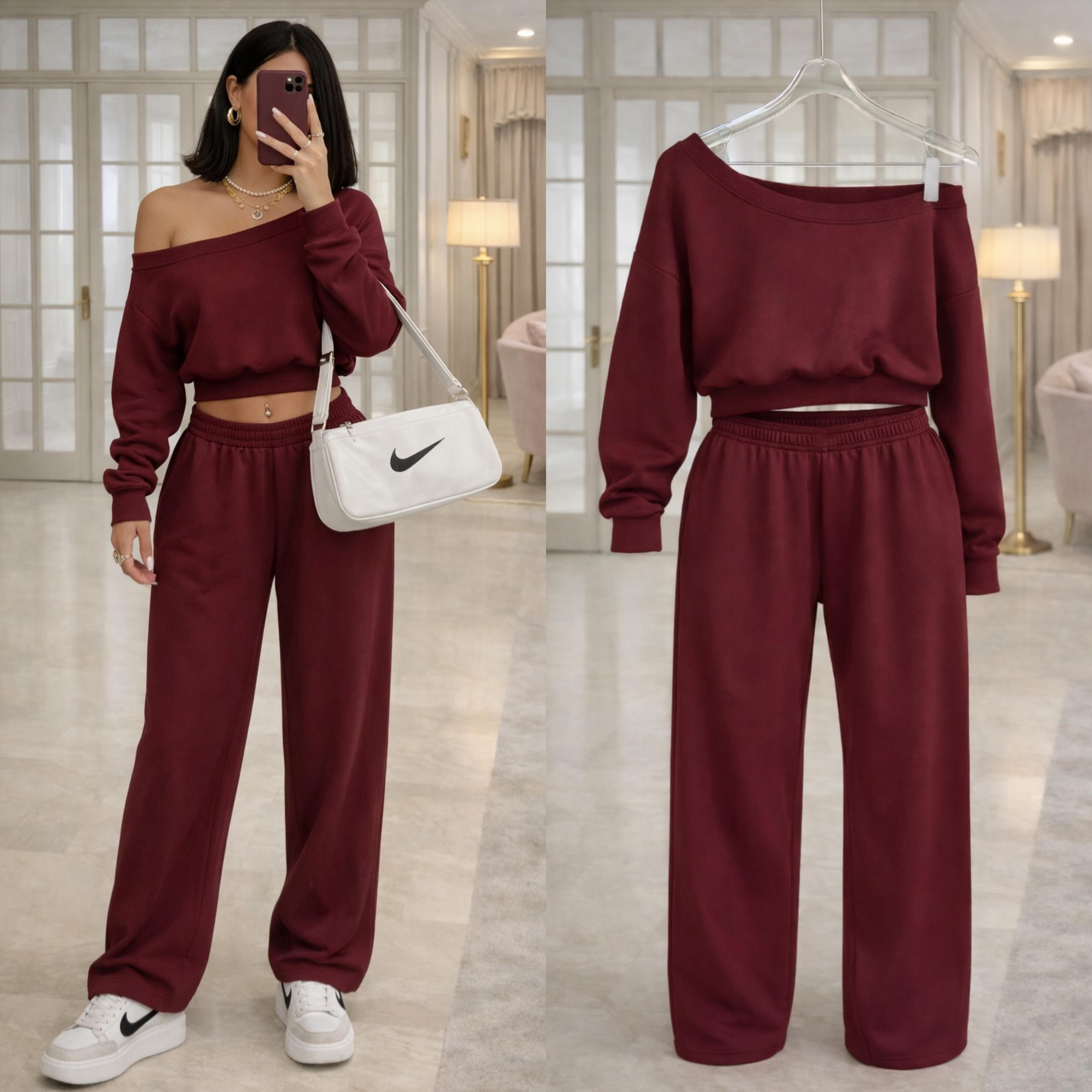 MIA OVERSİZE CROP ÜST EŞOFMAN TAKIM BORDO