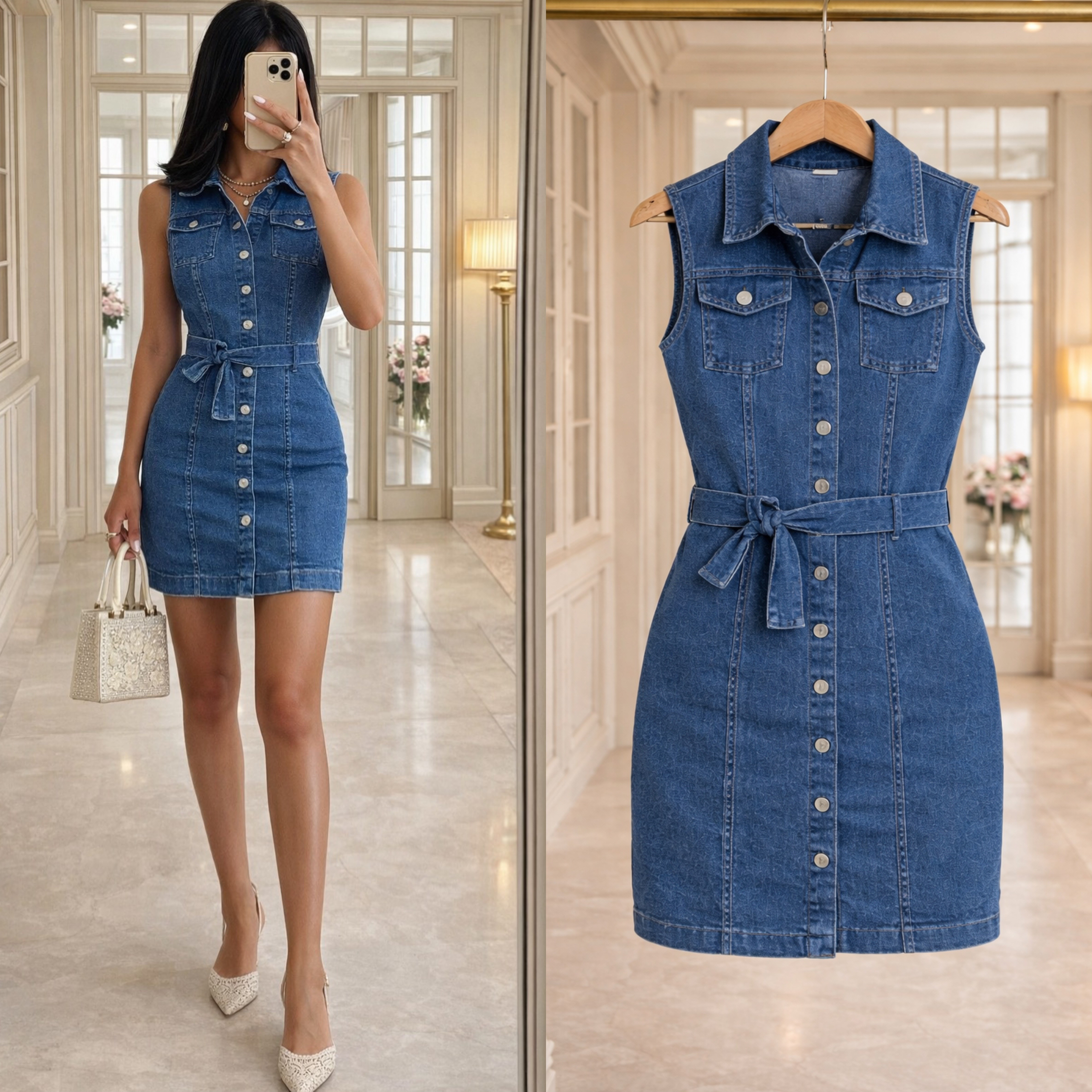 MILVA KEMERLİ ESNEK KOT ELBİSE