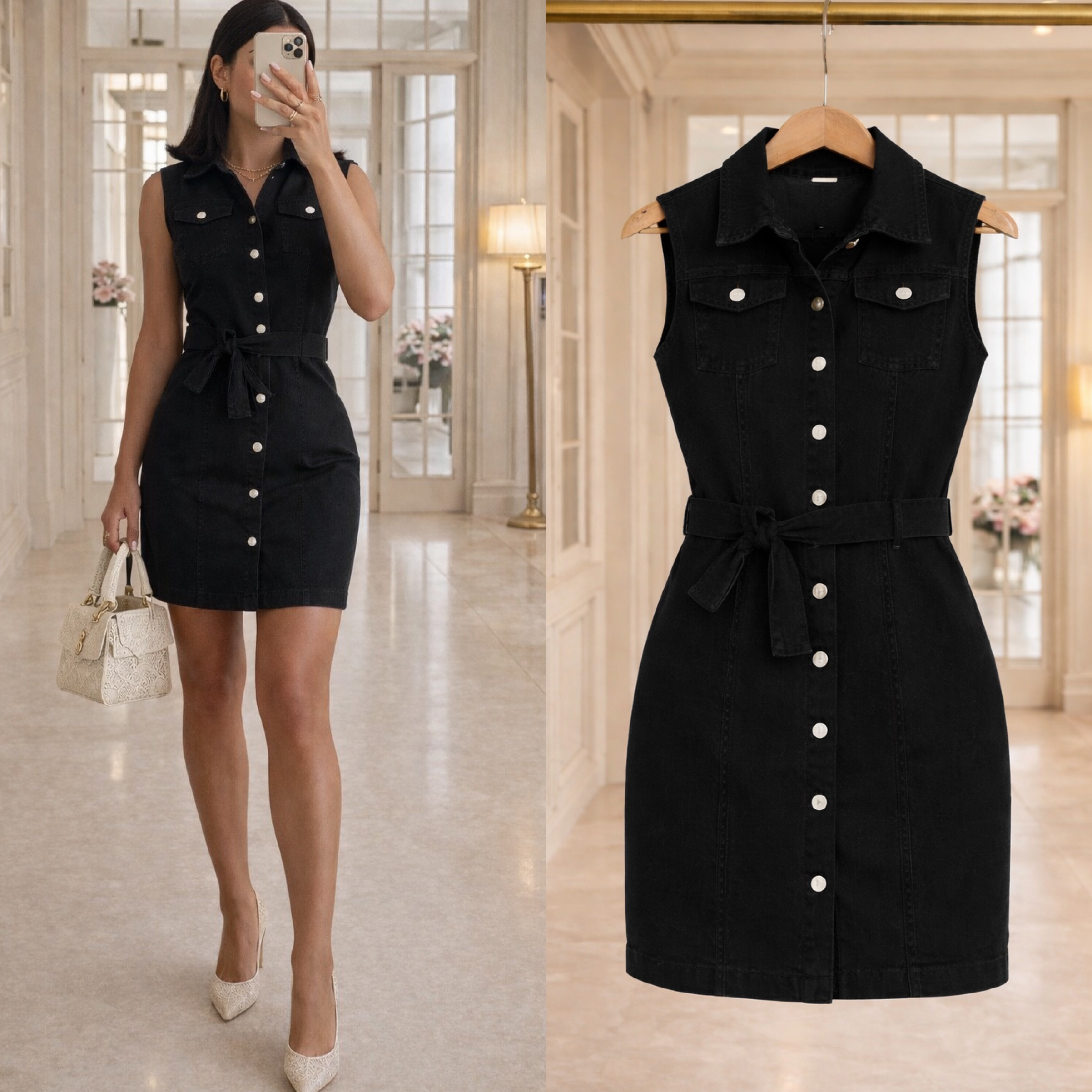 MILVA KEMERLİ ESNEK KOT ELBİSE